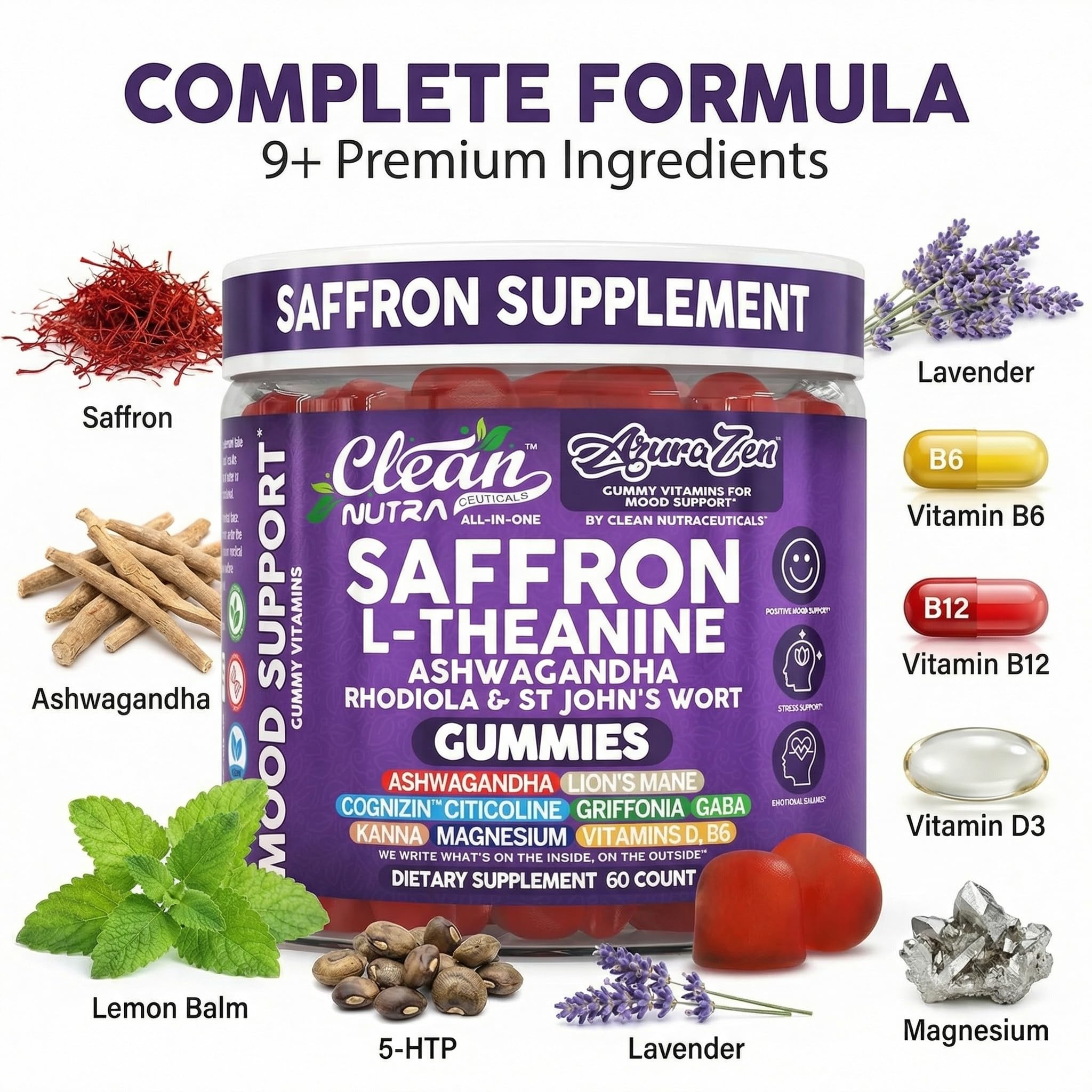 Clean Nutraceuticals Saffron Blend Gummies side view