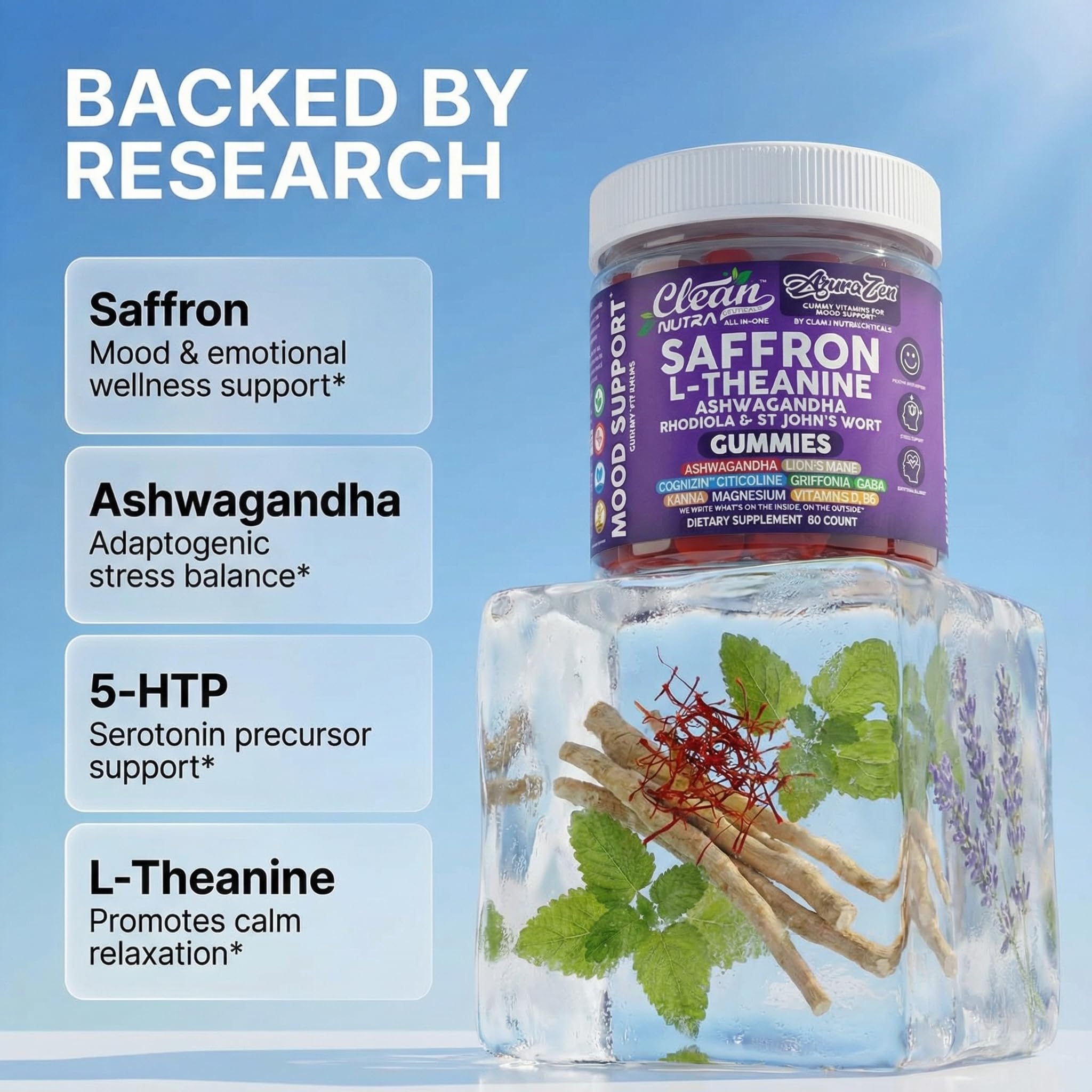 Clean Nutraceuticals Saffron Blend Gummies strawberry mandarin flavour