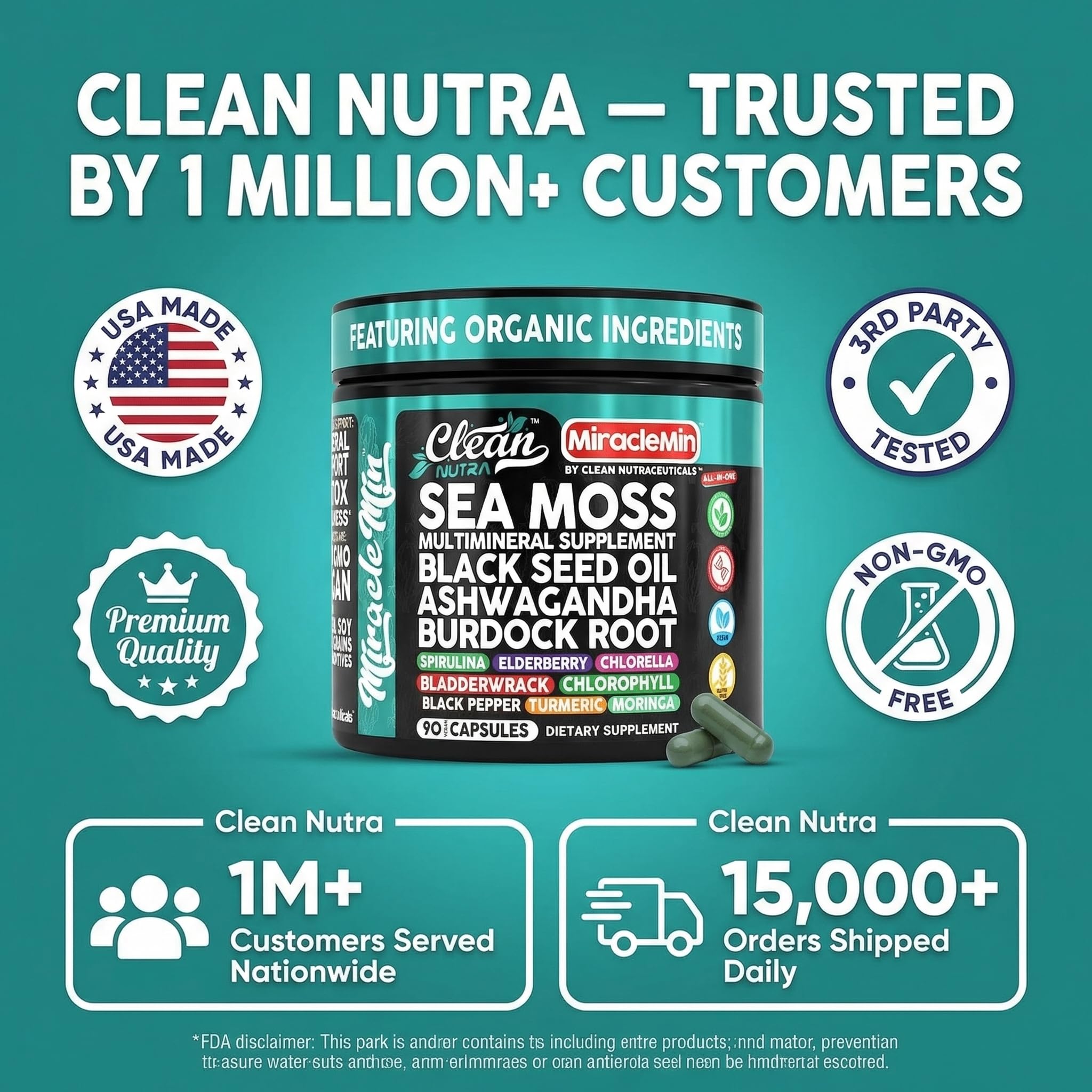 Clean Nutraceuticals Sea Moss Capsules close-up of label details