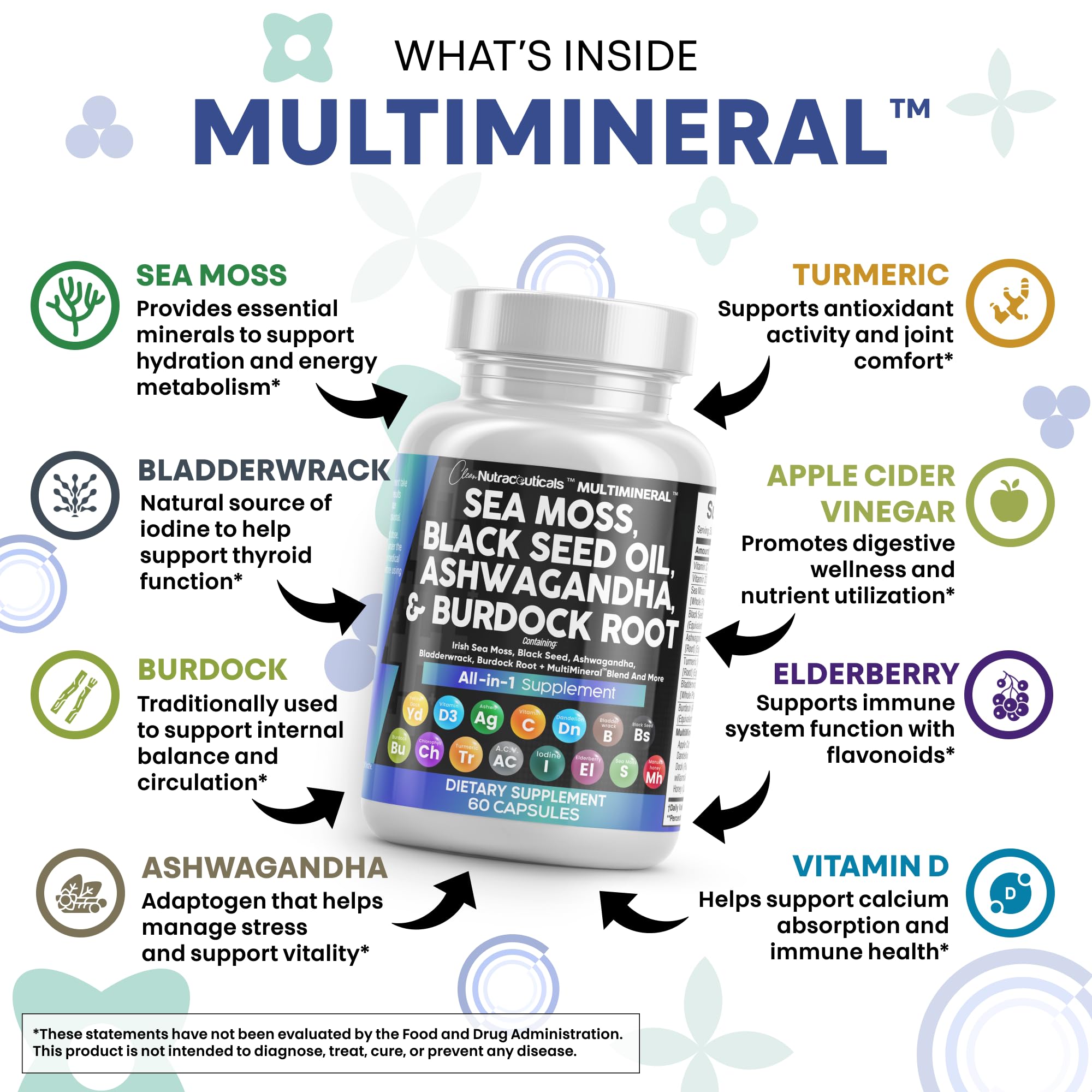 Clean Nutraceuticals Sea Moss Capsules open bottle with capsules