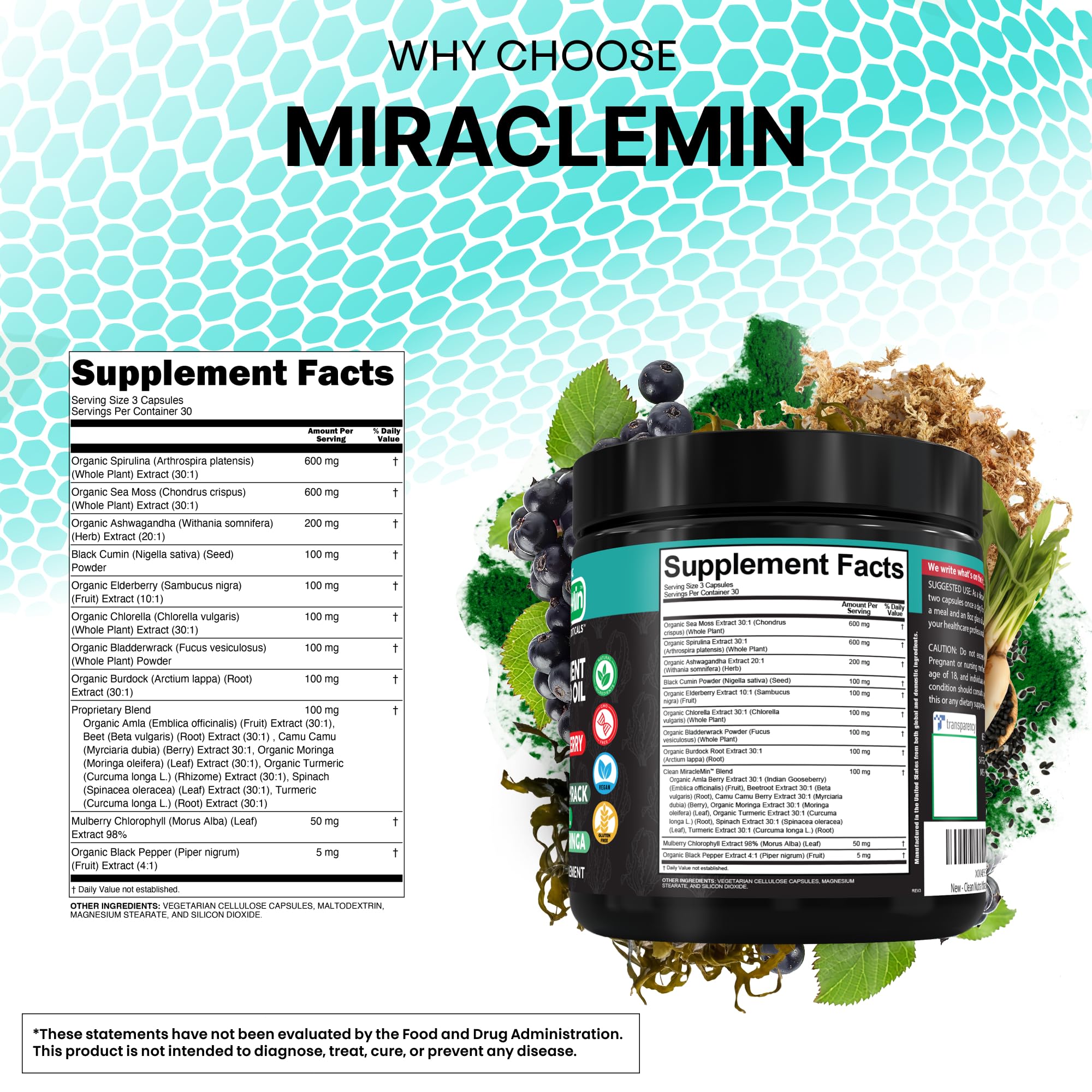Clean Nutraceuticals Sea Moss Capsules opened bottle with capsules visible