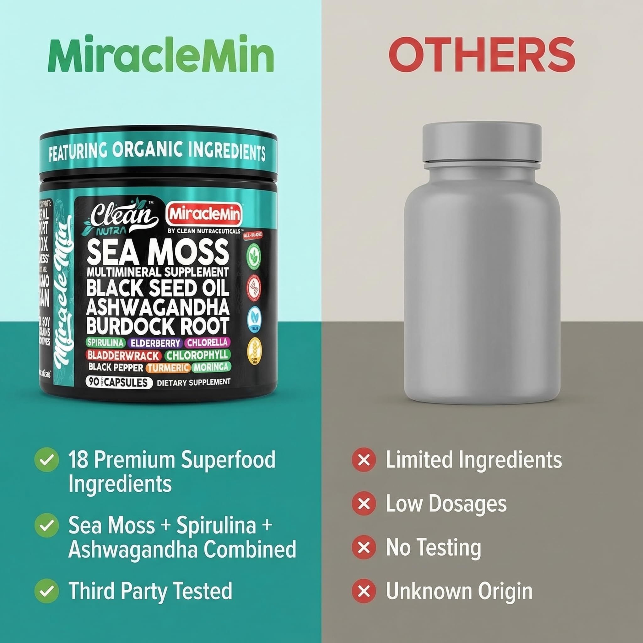 Clean Nutraceuticals Sea Moss Capsules with other wellness products