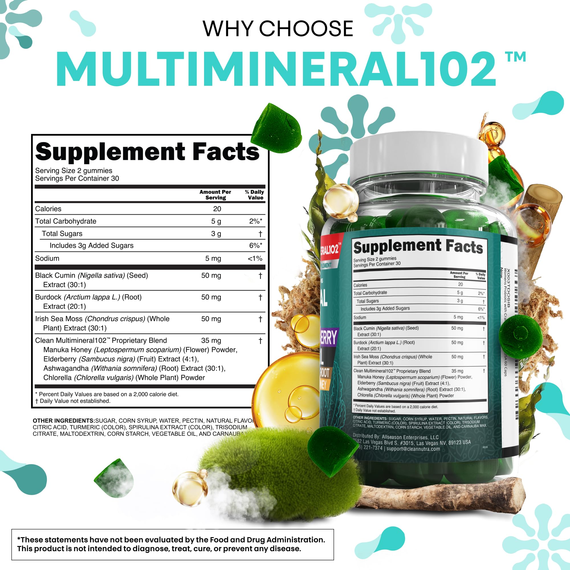 Clean Nutraceuticals Sea Moss Gummy Multimineral Supplement gummies on a table