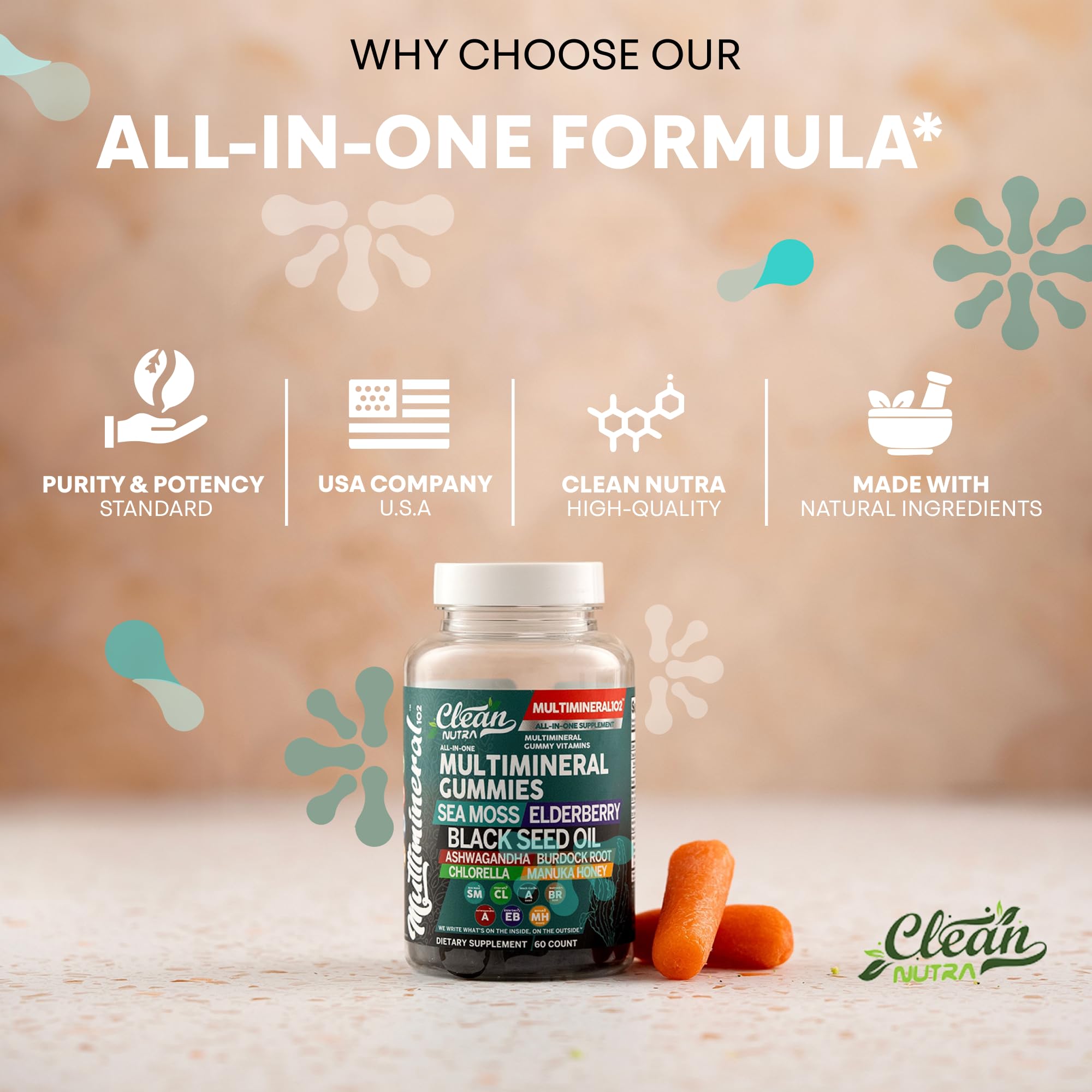 Clean Nutraceuticals Sea Moss Gummy Multimineral Supplement nutritional information