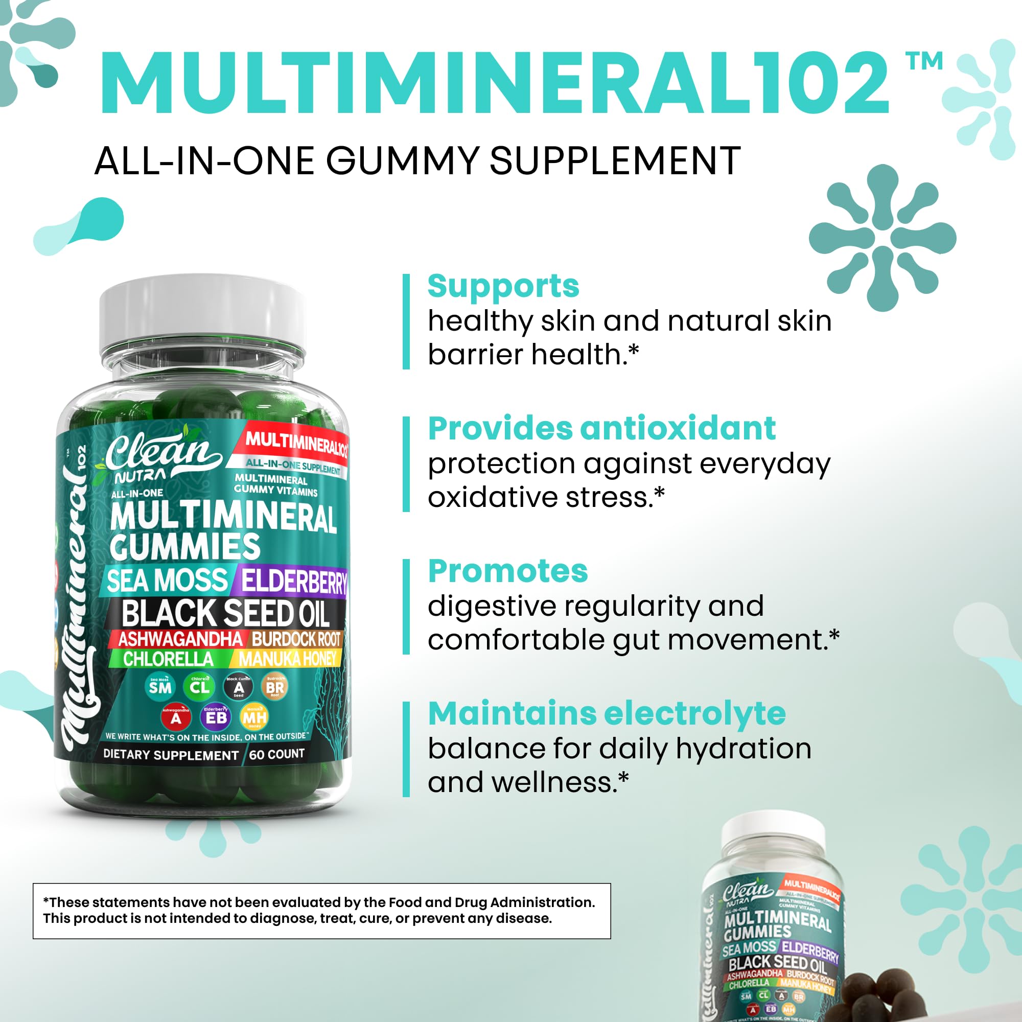 Clean Nutraceuticals Sea Moss Gummy Multimineral Supplement with green apple flavour