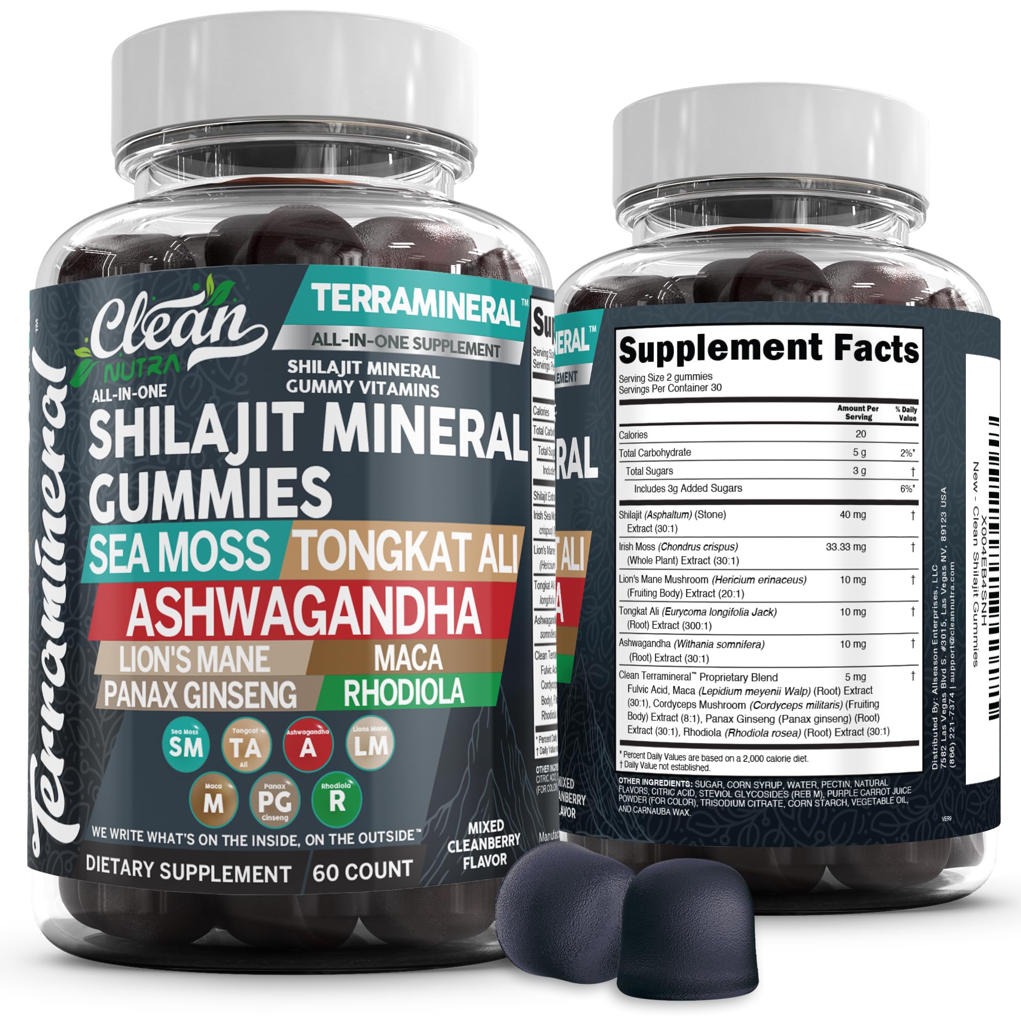 Clean Nutraceuticals Shilajit With Sea Moss Gummies front view