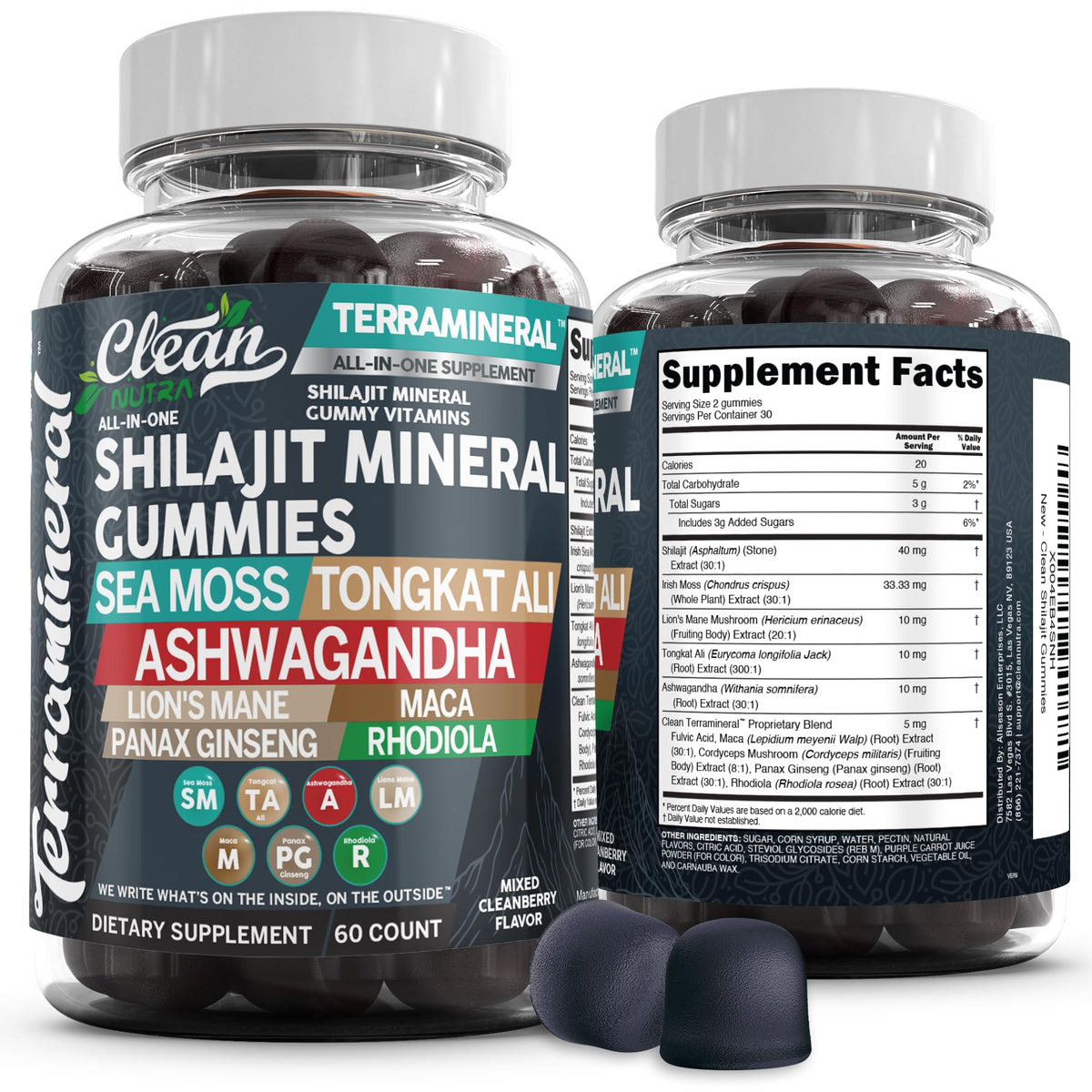 Clean Nutraceuticals Shilajit With Sea Moss Gummies front view