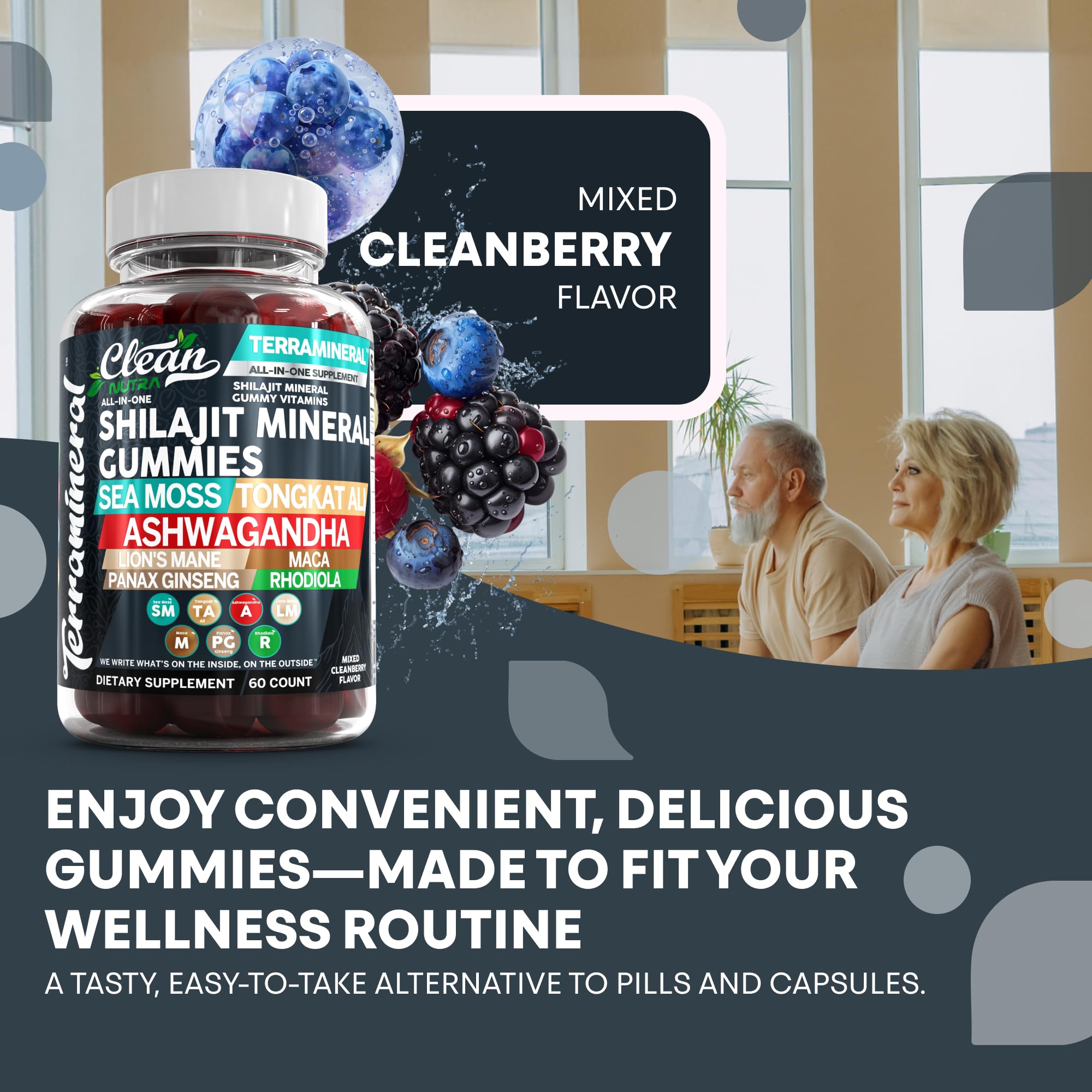 Clean Nutraceuticals Shilajit With Sea Moss Gummies in a bowl
