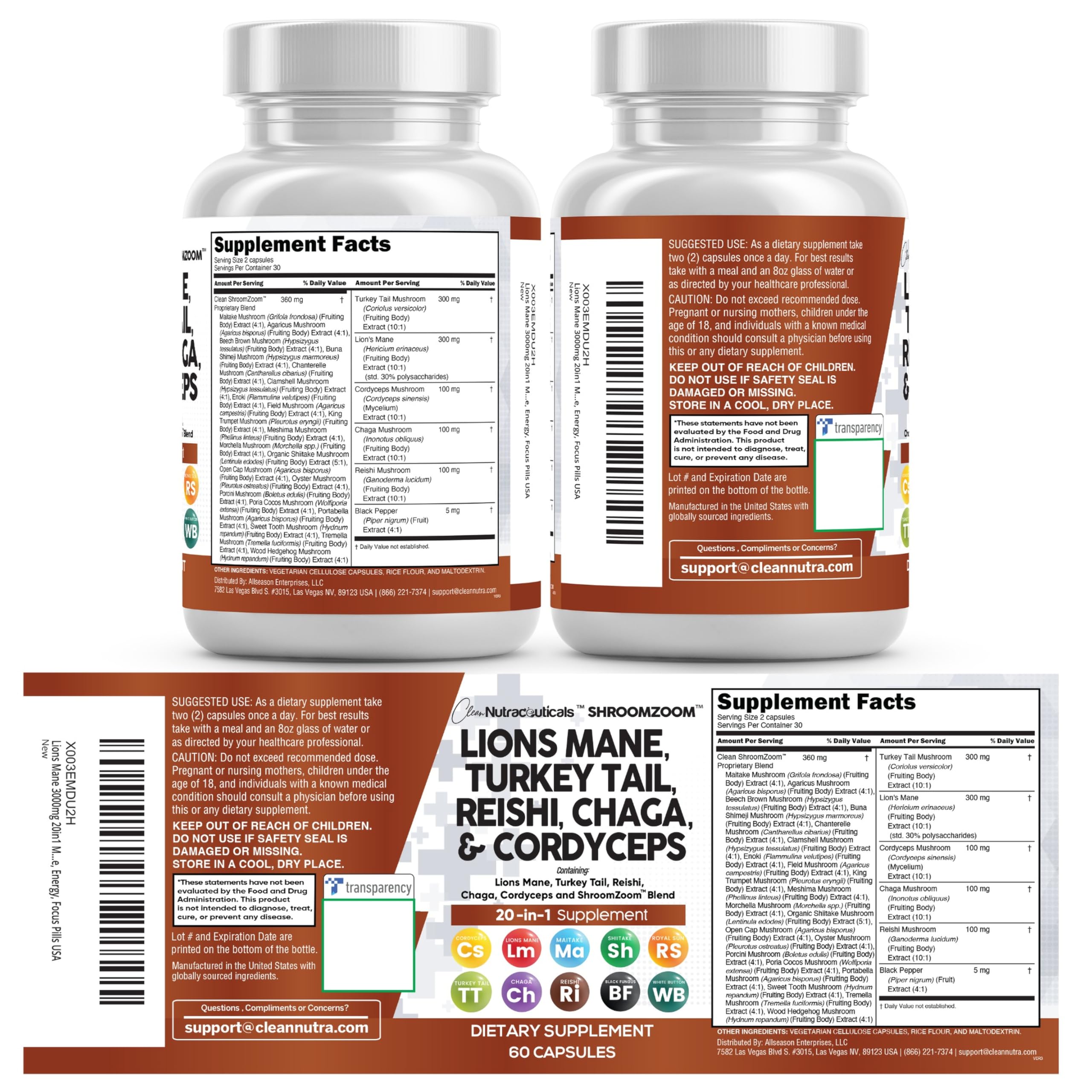 Clean Nutraceuticals ShroomZoom Blend Mushroom Supplement opened bottle