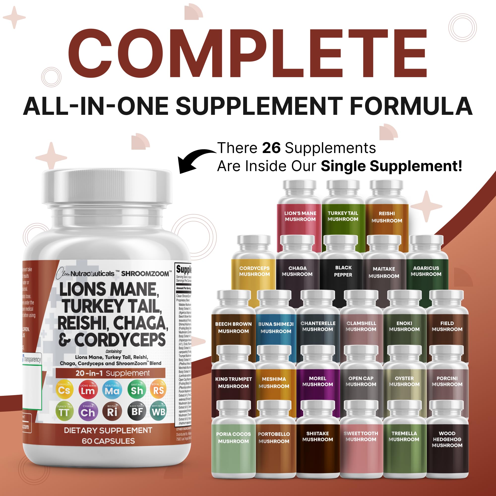 Clean Nutraceuticals ShroomZoom Blend Mushroom Supplement side view