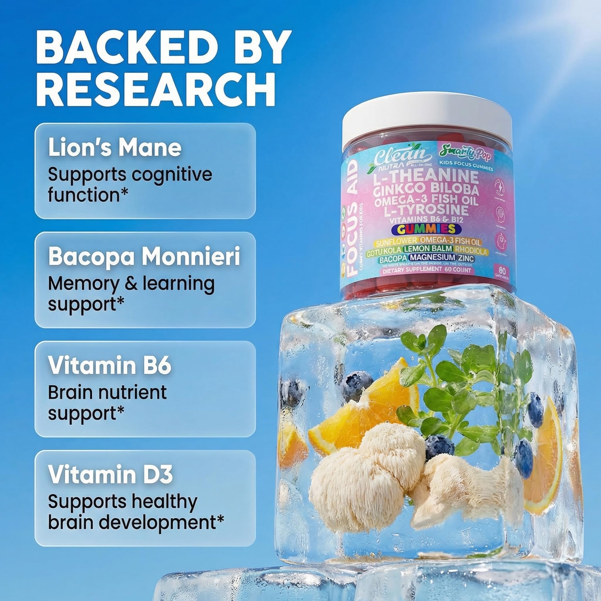 Clean Nutraceuticals SmartyPop Kids Gummies close-up of gummies