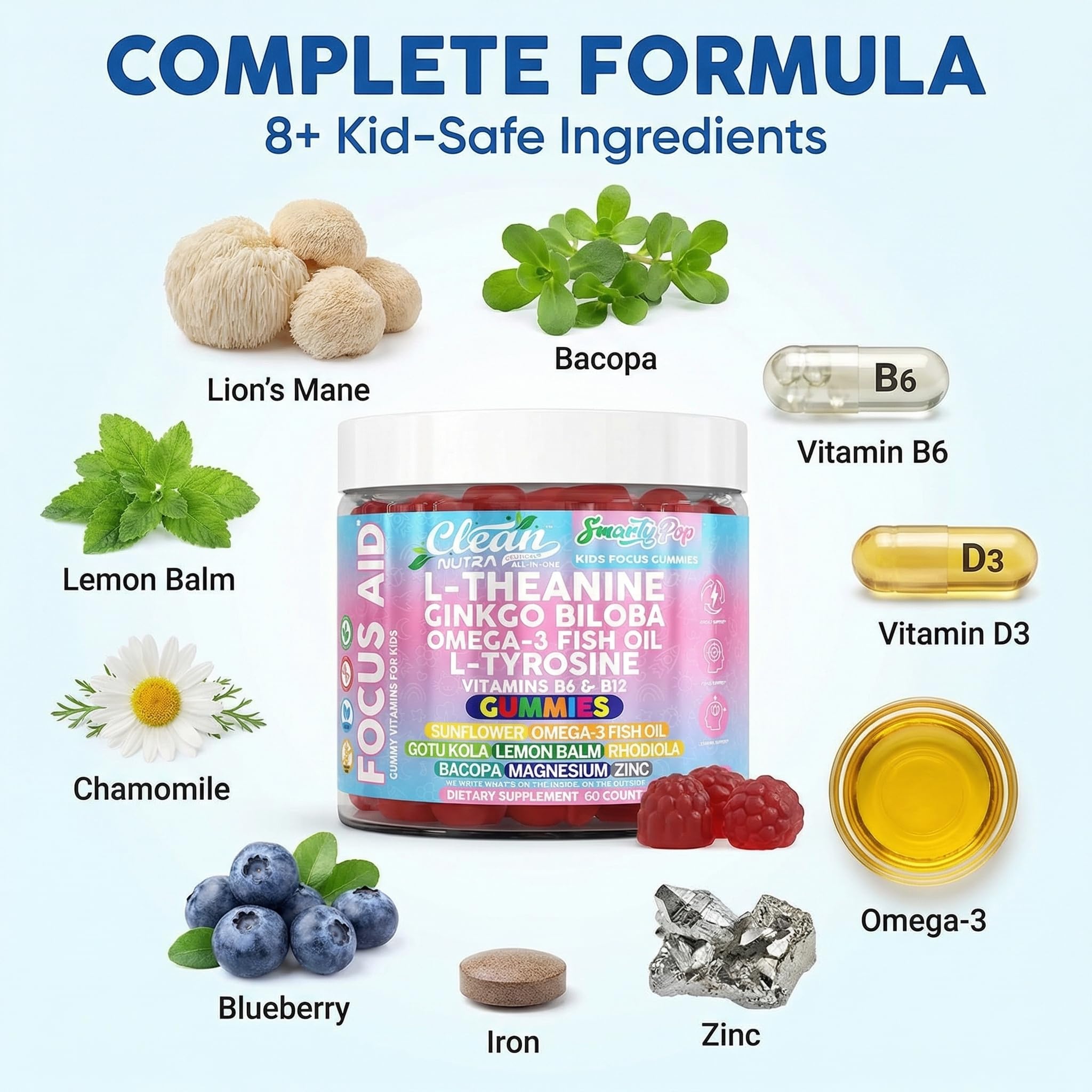 Clean Nutraceuticals SmartyPop Kids Gummies ingredients list