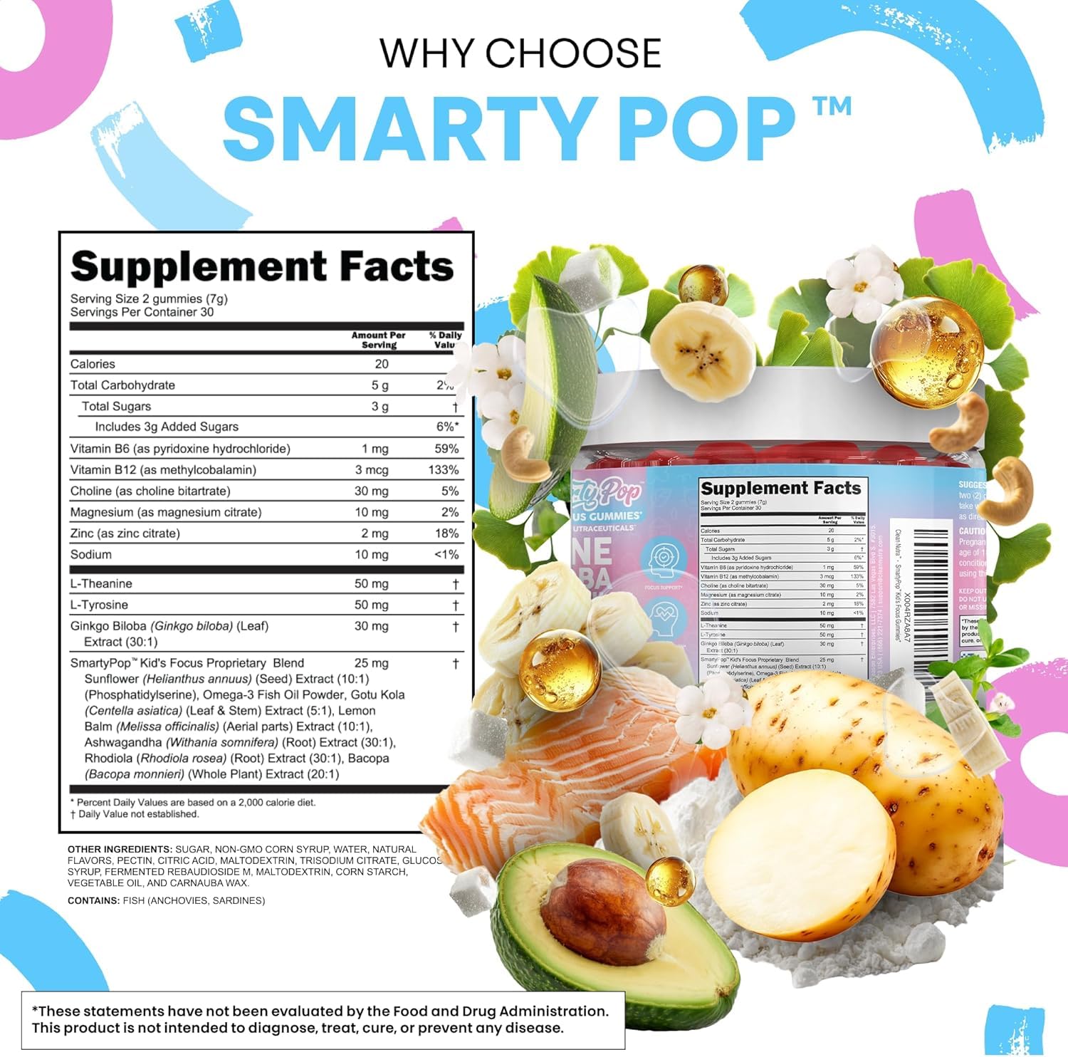 Clean Nutraceuticals SmartyPop Kids Gummies packaging with cotton candy flavour