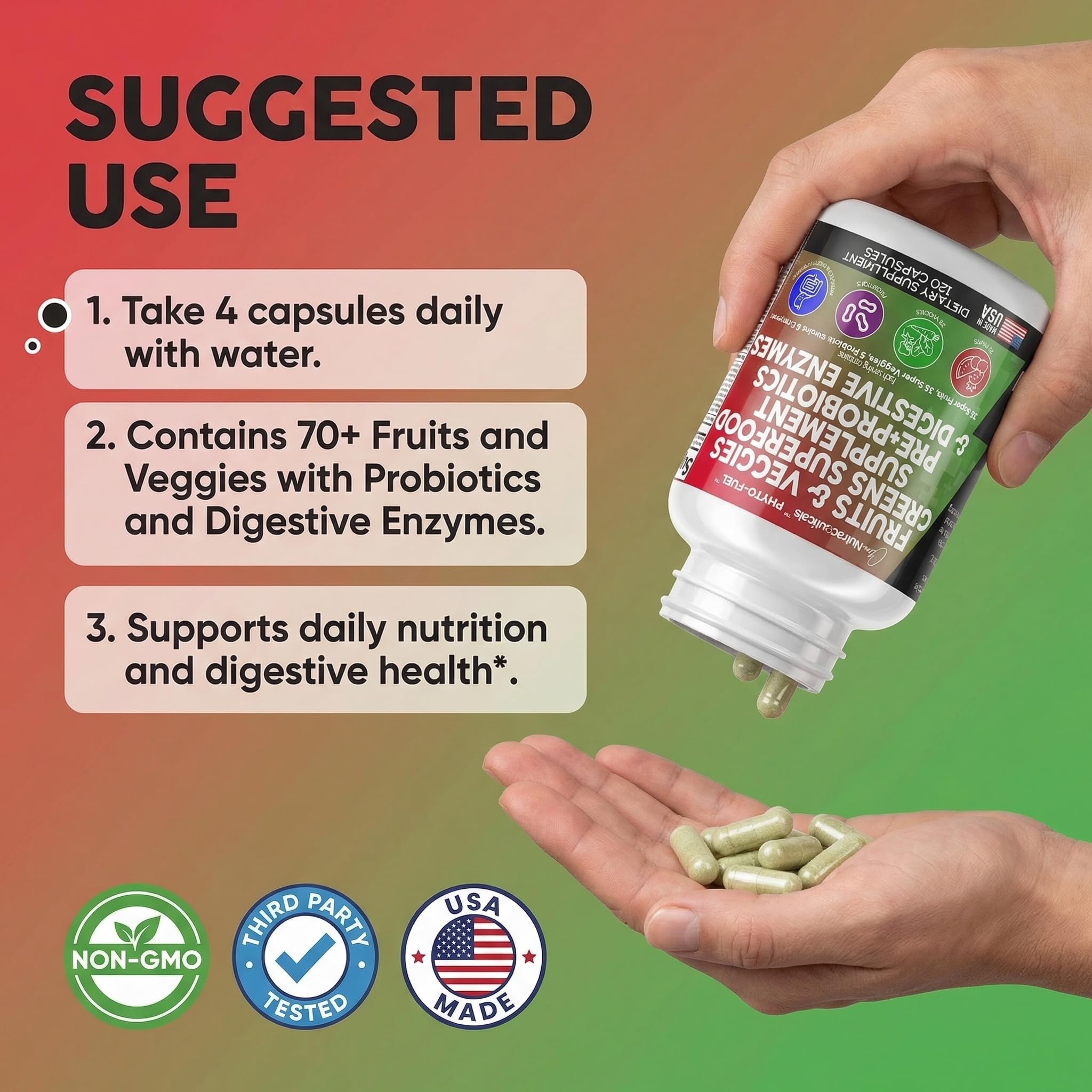 Clean Nutraceuticals Spirulina Complete Supplement bottle with fruits and vegetables