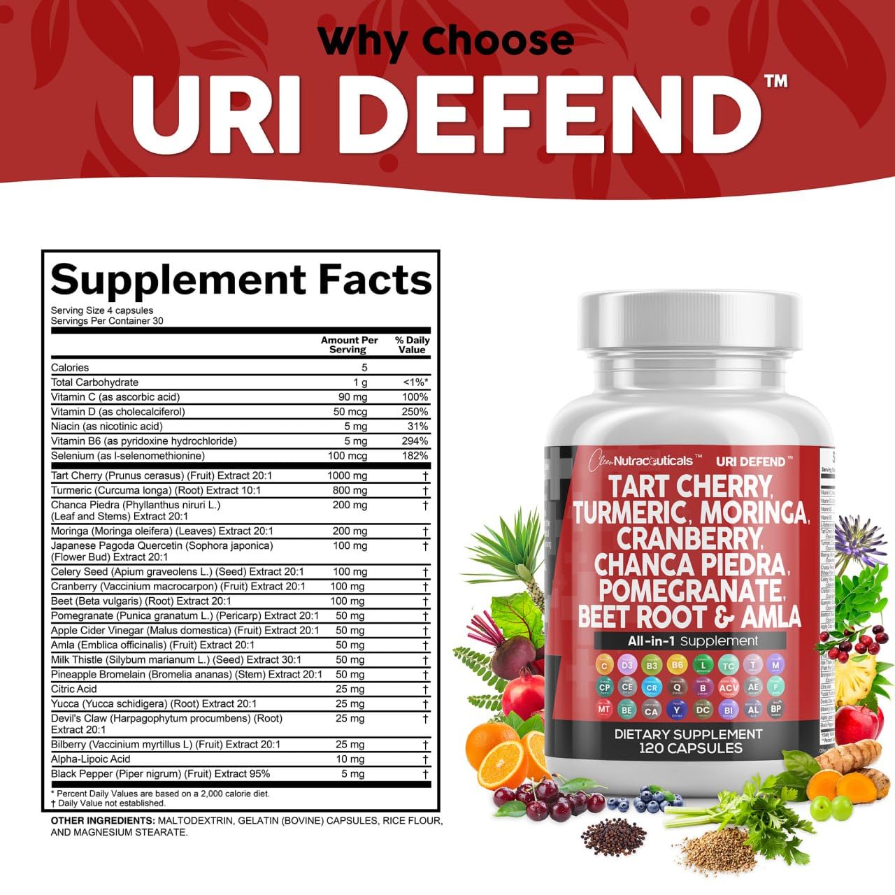Clean Nutraceuticals Tart Cherry and Turmeric Capsules on a wooden table