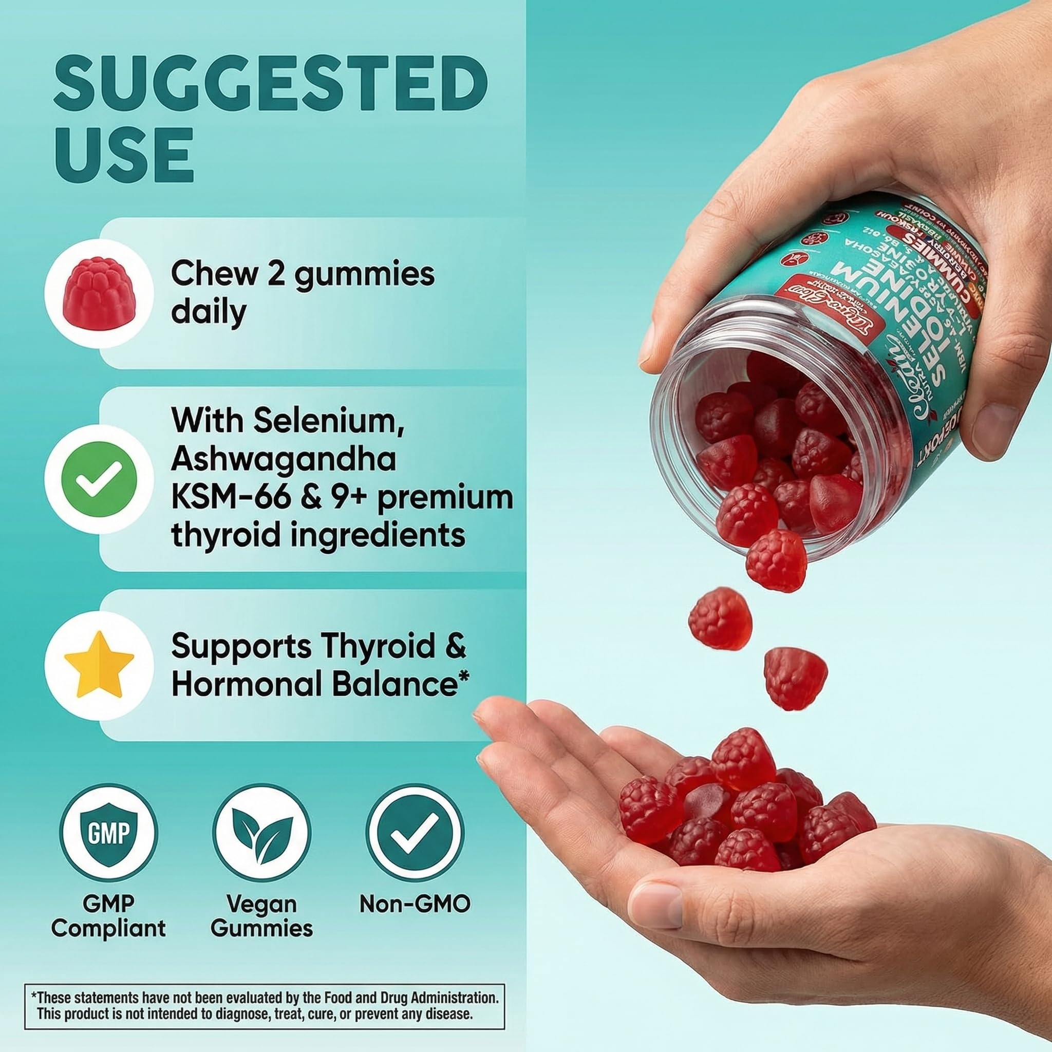 Clean Nutraceuticals Thyroid Support Gummy Vitamins with a measuring spoon