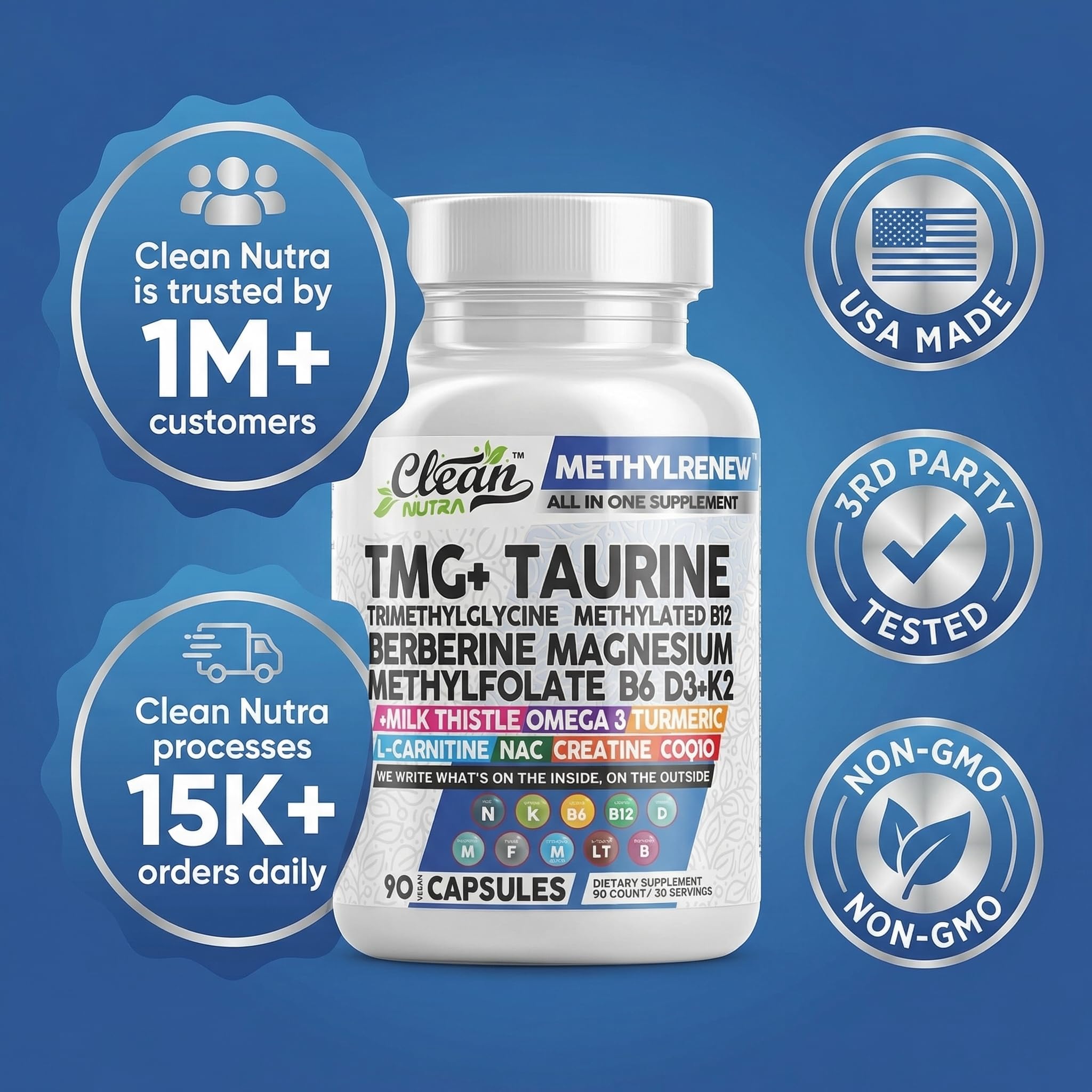 Clean Nutraceuticals TMG Methylated Multivitamin 45g with lifestyle background