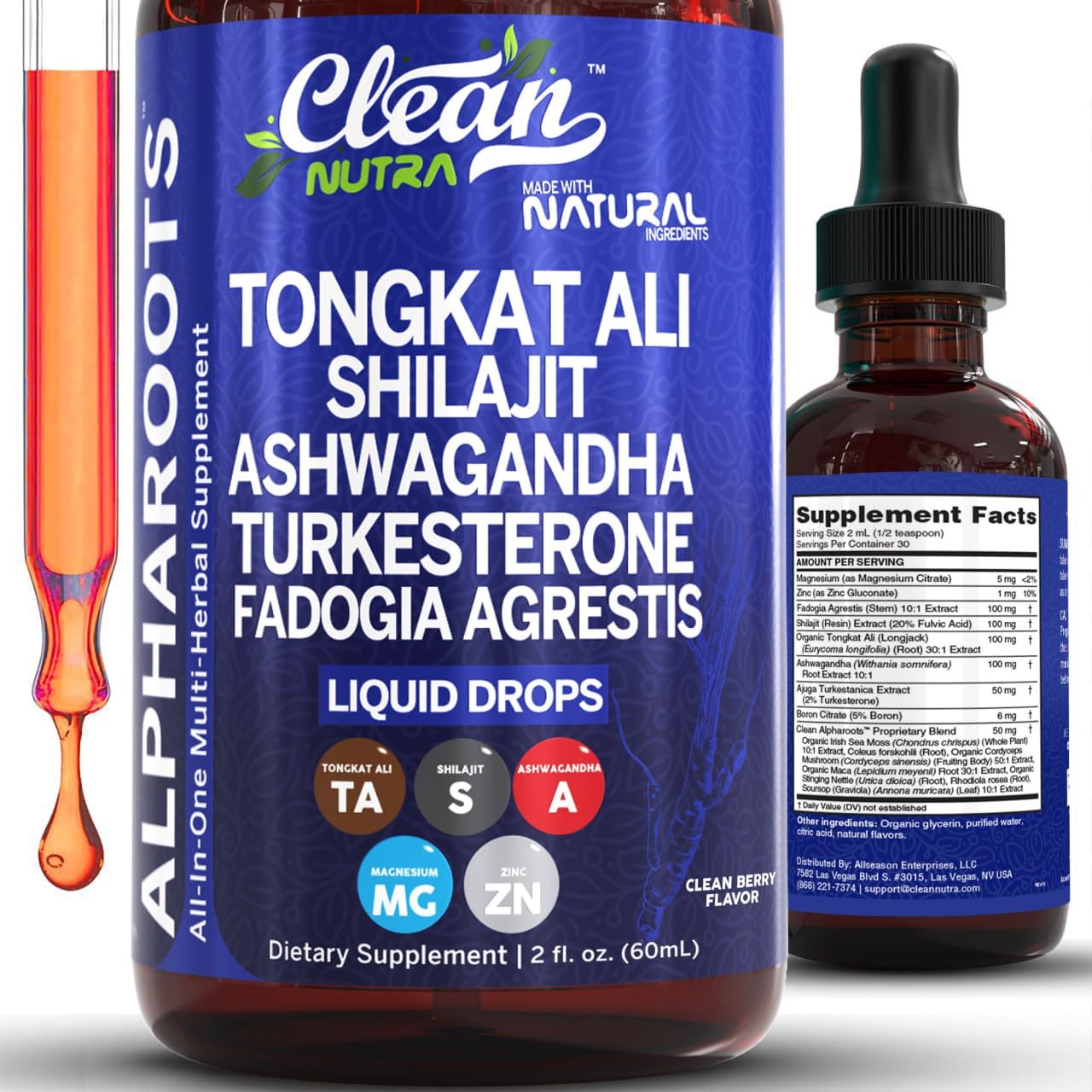 Clean Nutraceuticals Tongkat Ali Multivitamin for Men liquid dropper front view