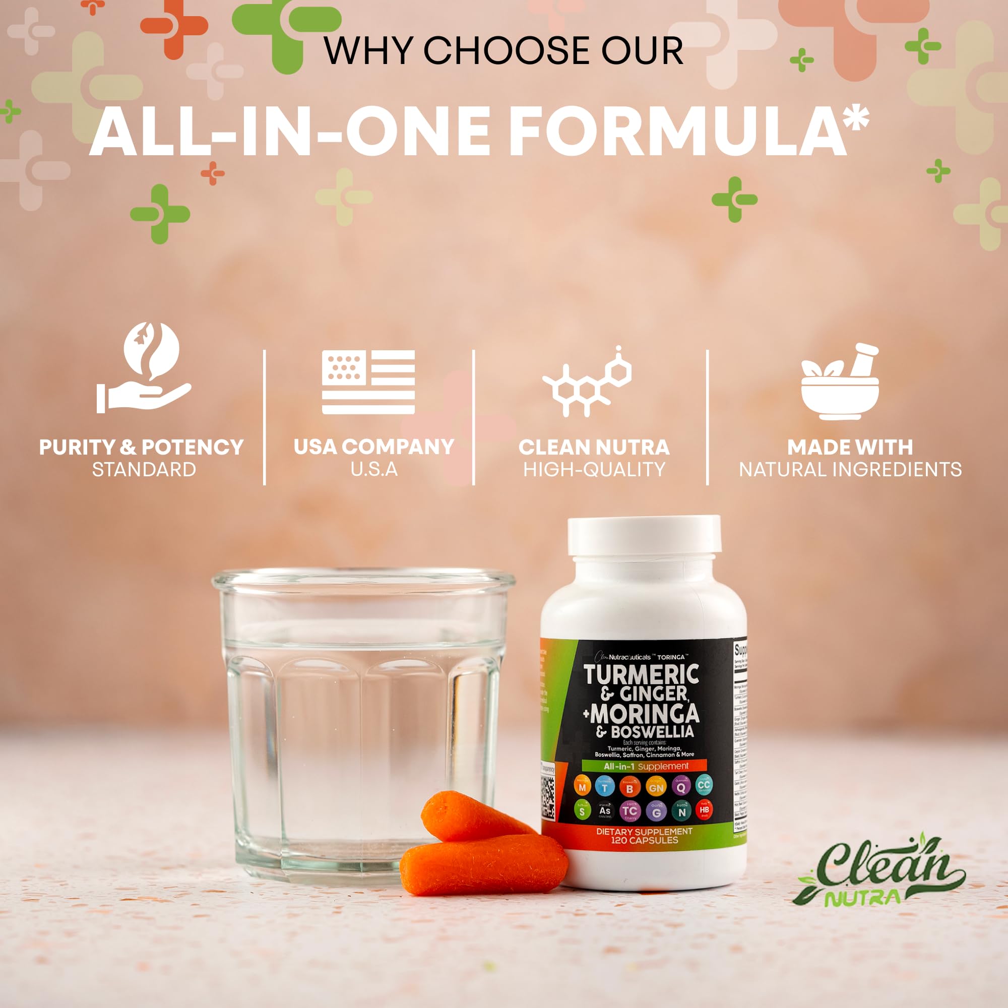 Clean Nutraceuticals Toringa supplement capsules in a hand