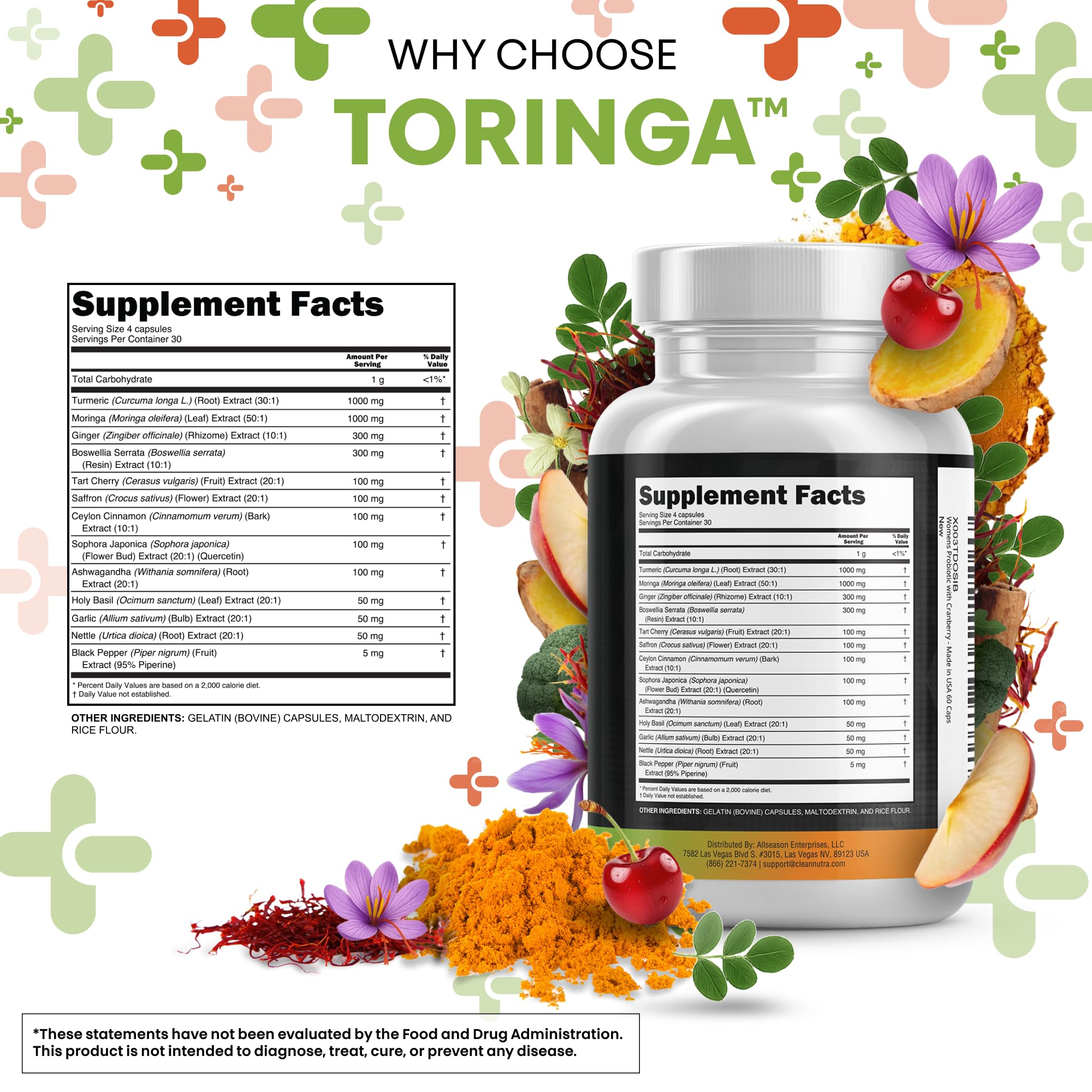 Clean Nutraceuticals Toringa supplement capsules on a table