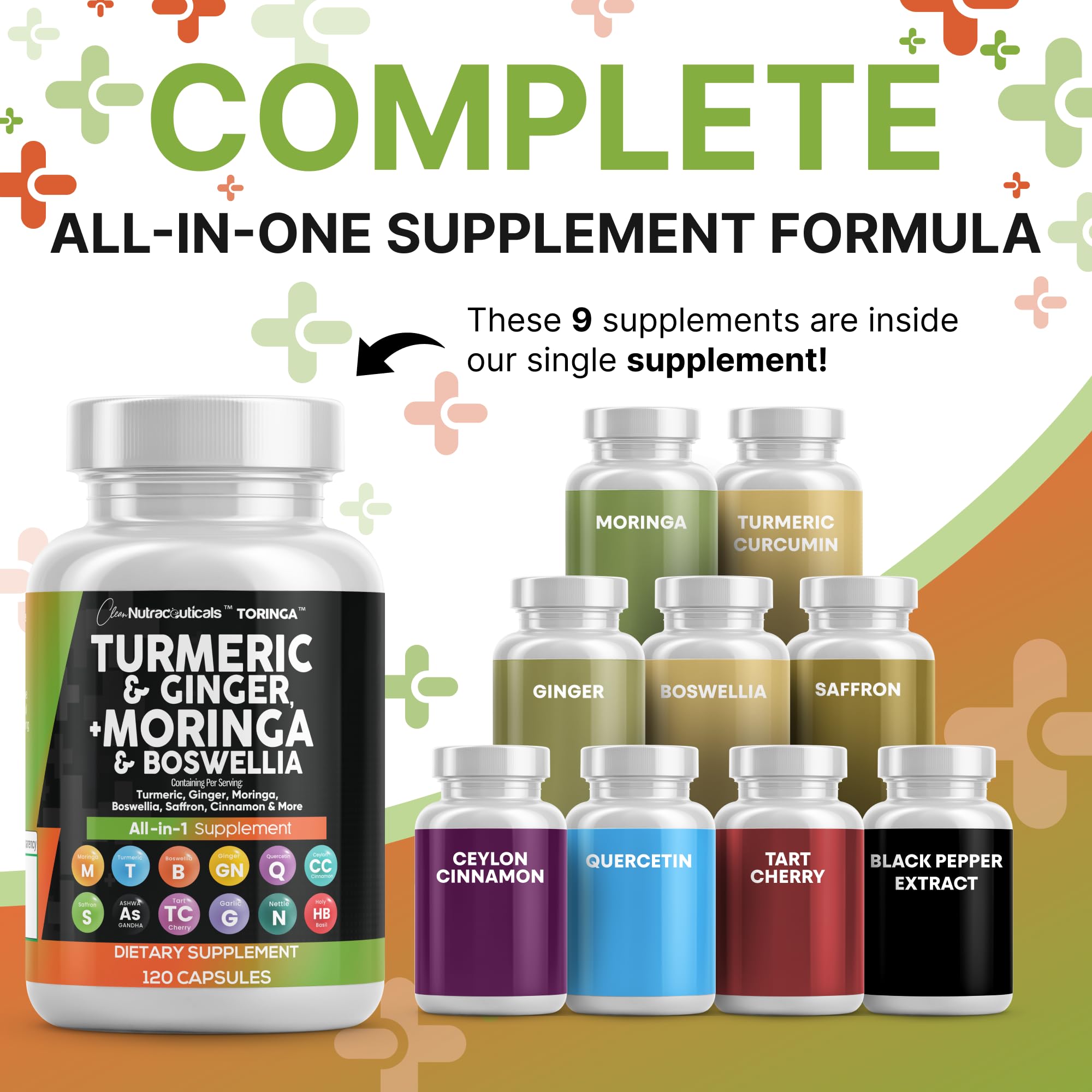 Clean Nutraceuticals Toringa Turmeric Curcumin Supplement side view