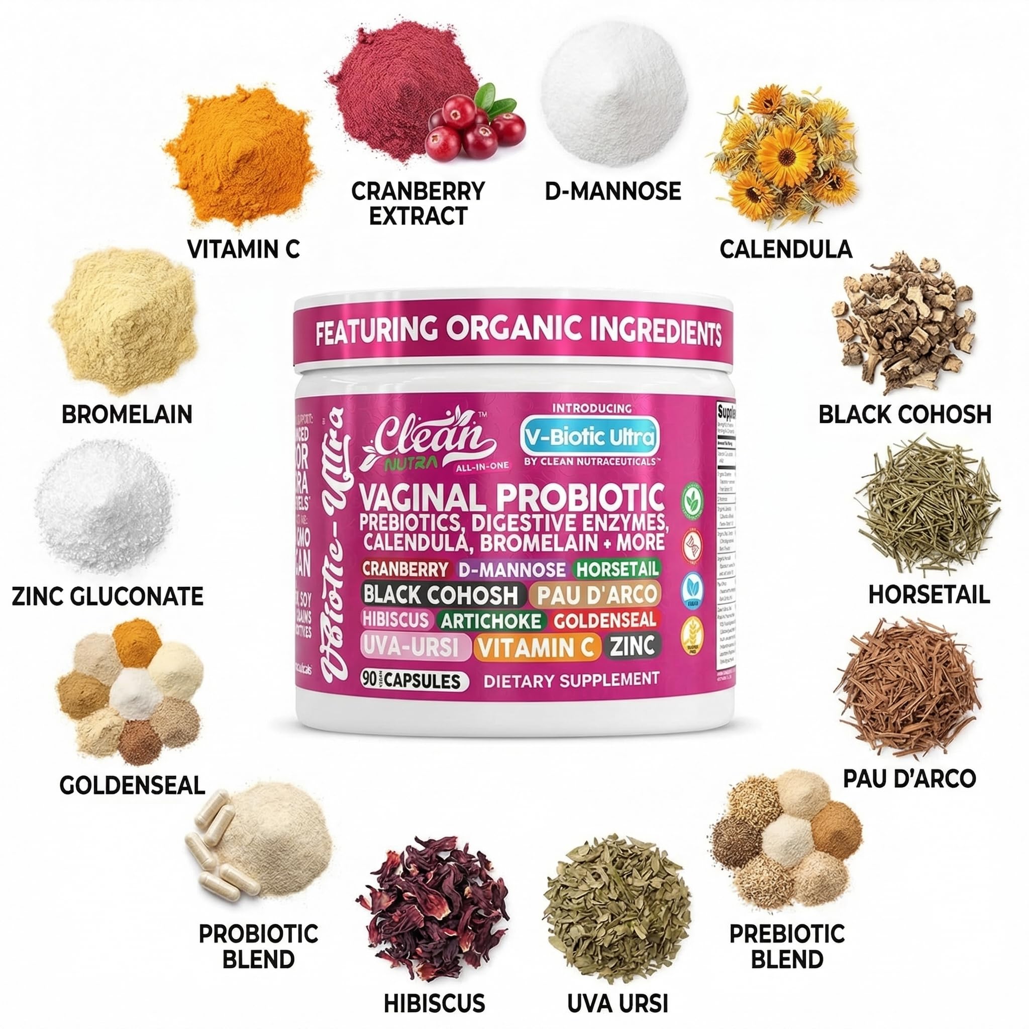 Clean Nutraceuticals V-Biotic Ultra Blend bottle with ingredients list