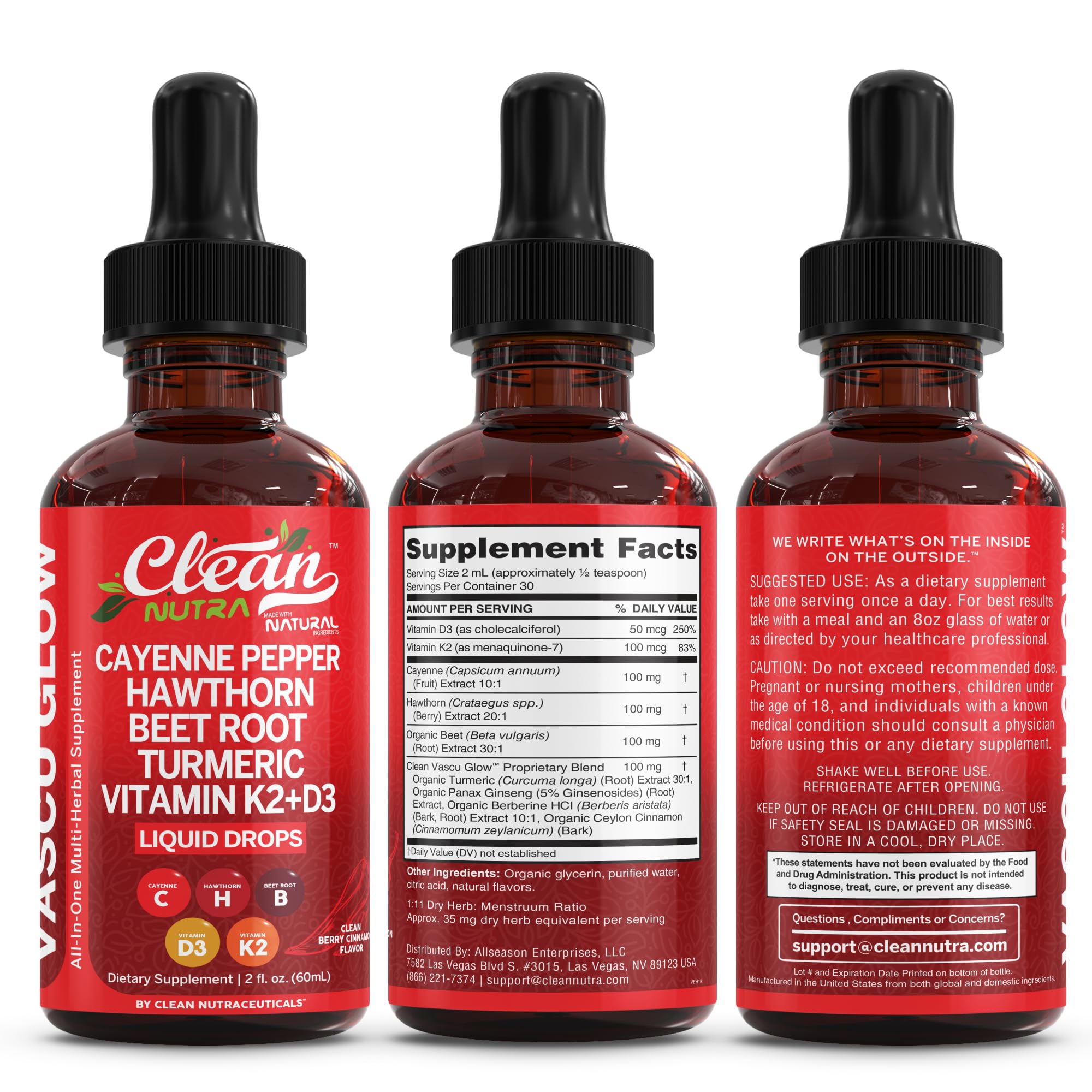 Clean Nutraceuticals Vascu Glow Cayenne Drops packaging side view