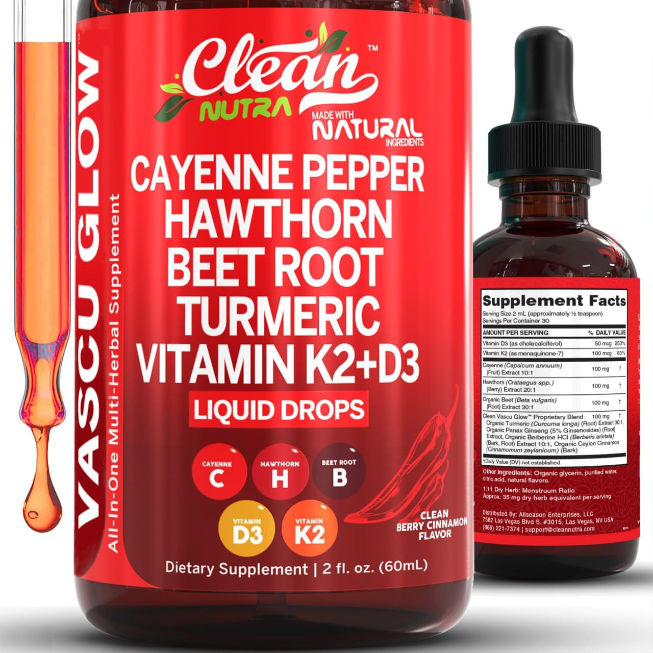 Clean Nutraceuticals Vascu Glow Cayenne Pepper Liquid Drops front view