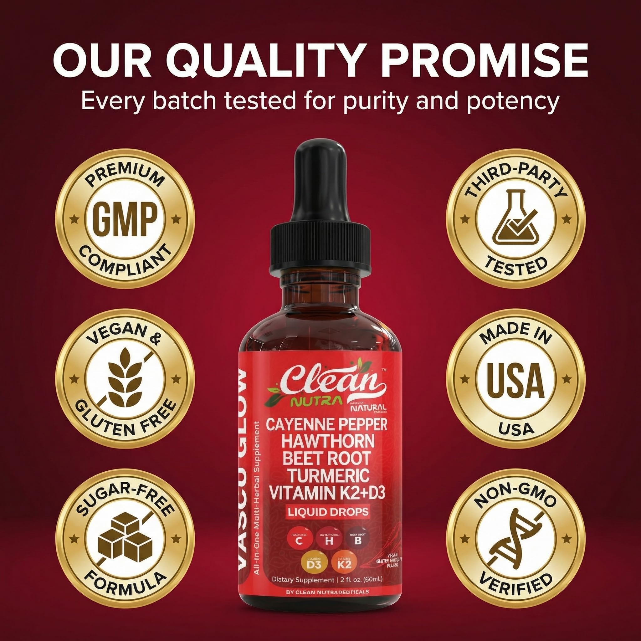 Clean Nutraceuticals Vascu Glow Cayenne Pepper Liquid Drops on a wooden table