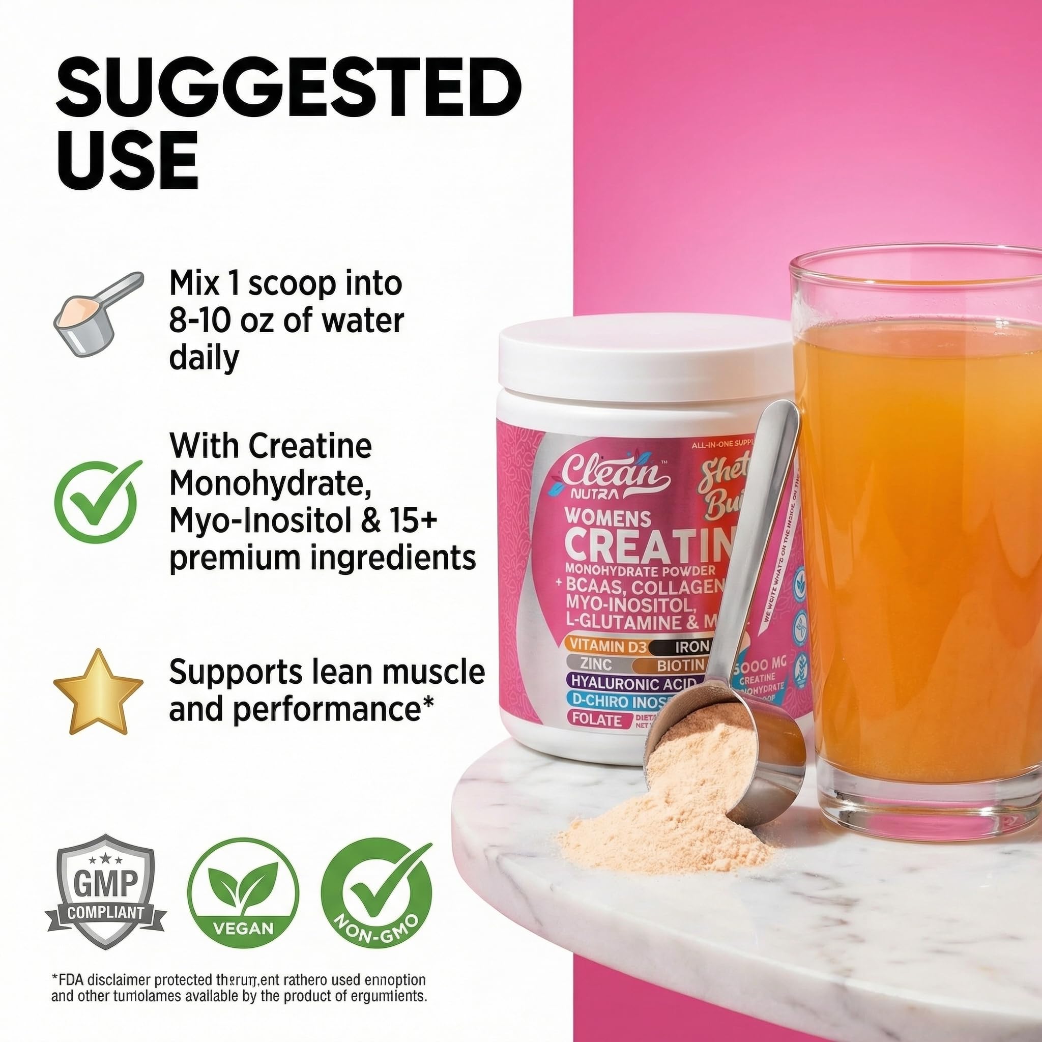 Clean Nutraceuticals Women's Creatine Powder 5000mg Tropical Orange nutritional information