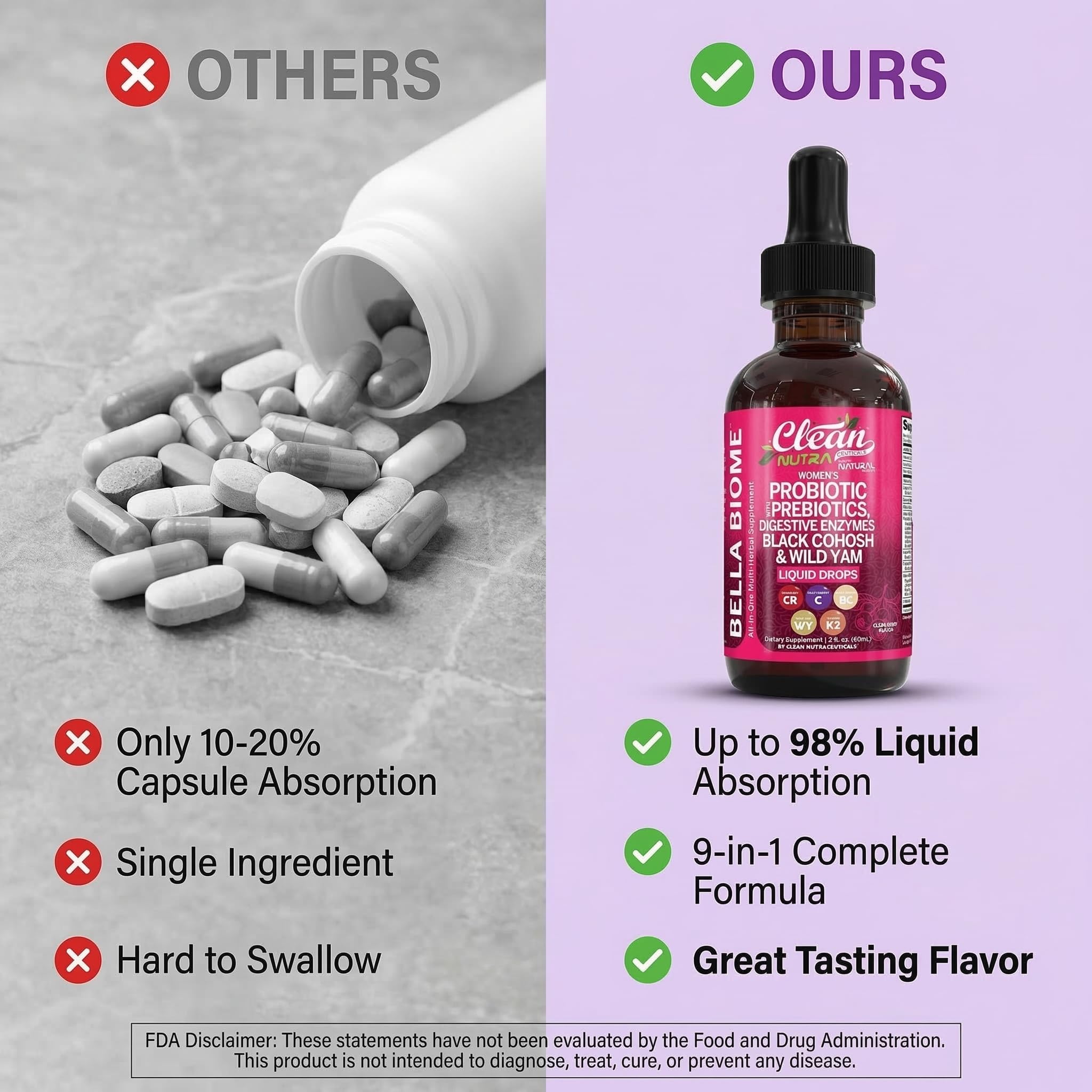 Clean Nutraceuticals Women's Probiotic Supplement 45g with a glass of water