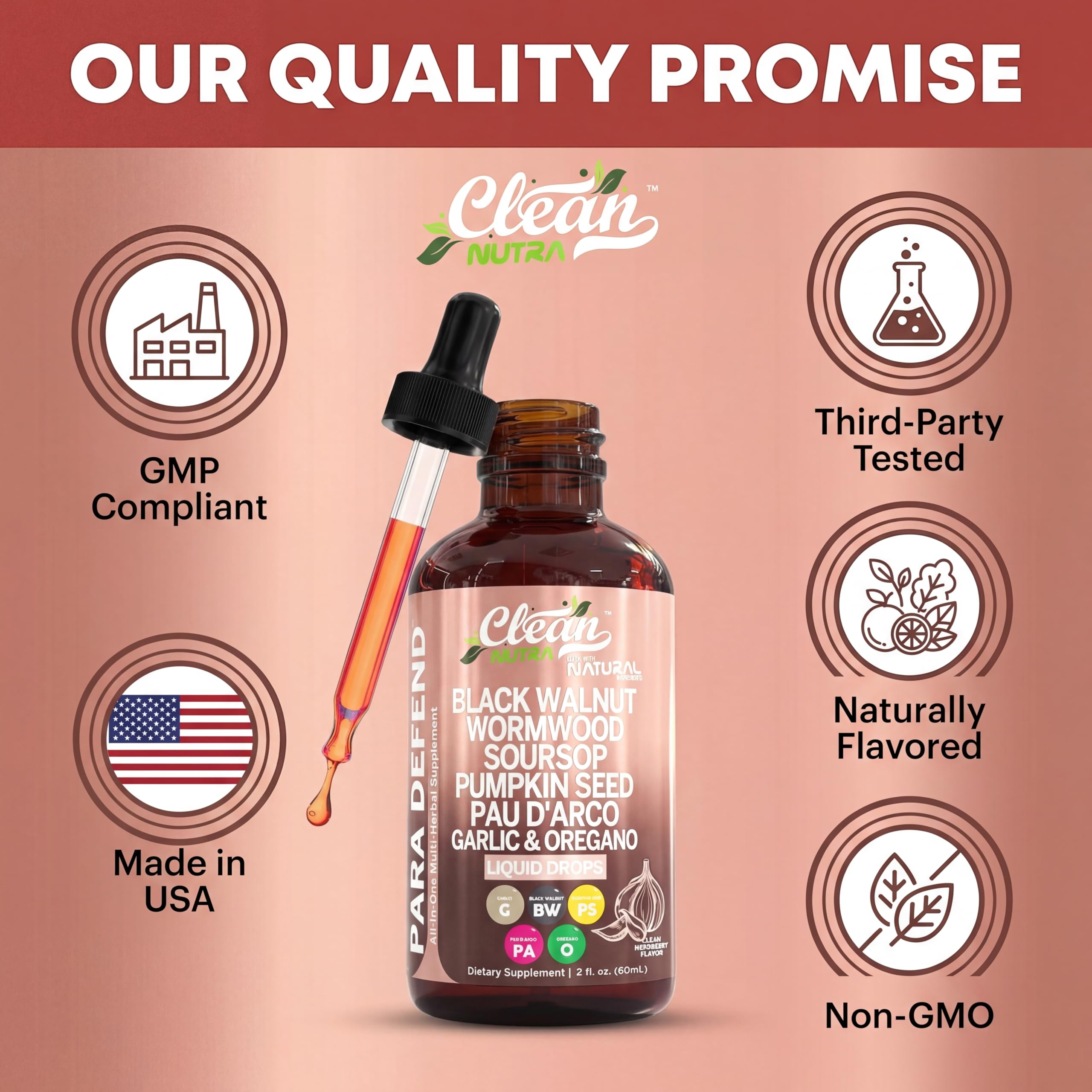 Clean Nutraceuticals Wormwood Black Walnut Complex liquid drops close-up