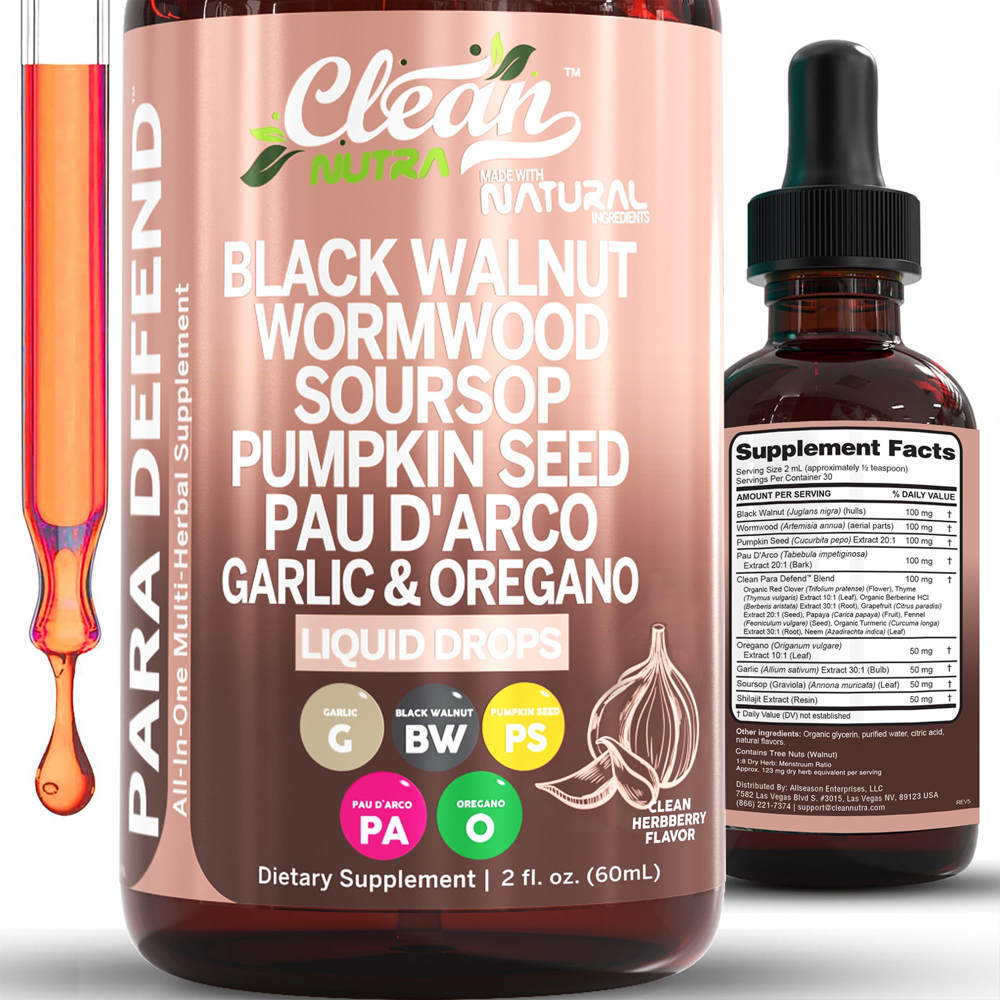 Clean Nutraceuticals Wormwood Black Walnut Complex liquid drops front view