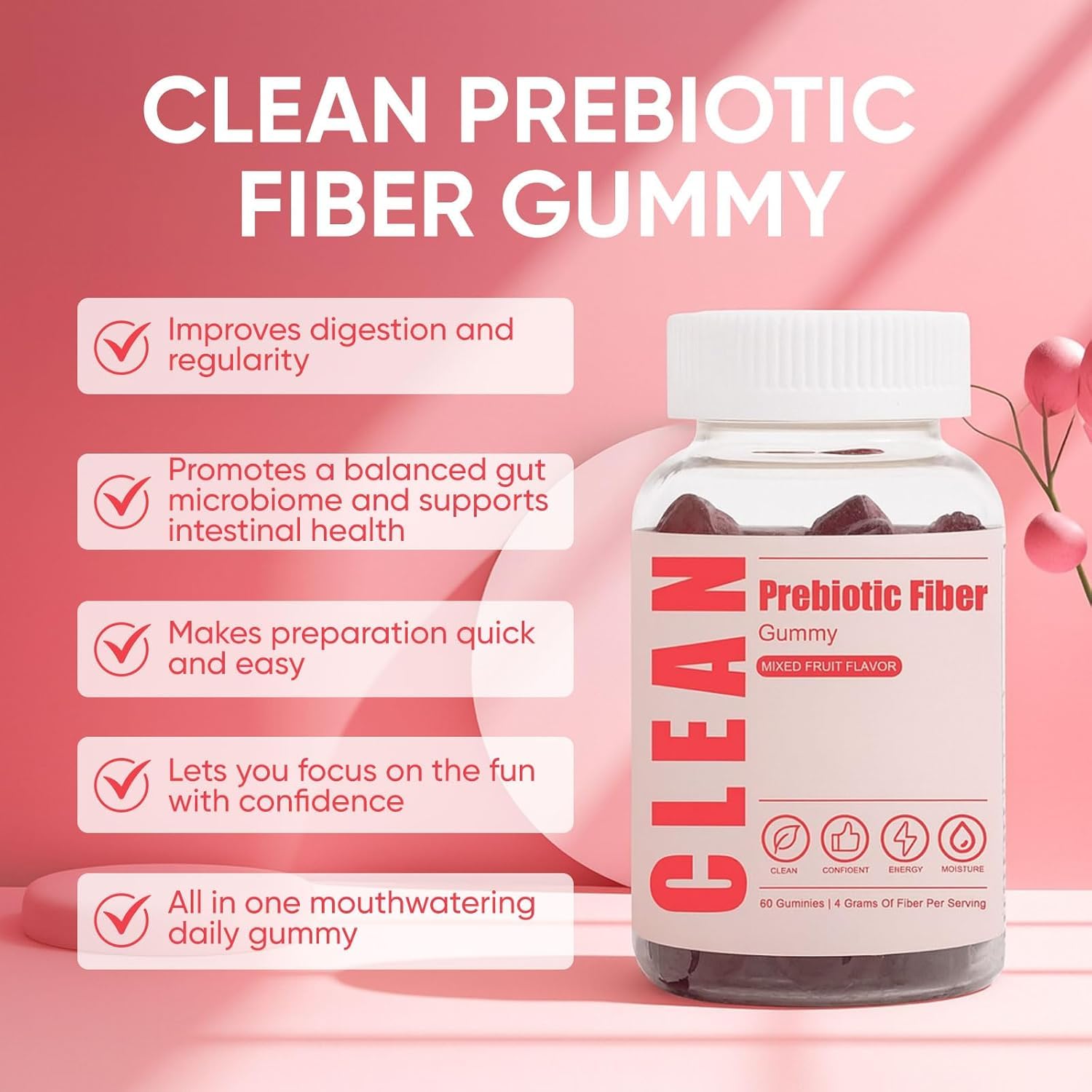Clean Prebiotic Fiber Gummies for Men individual gummy close-up