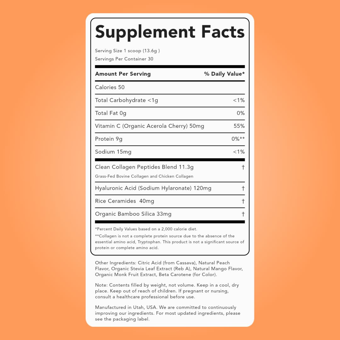 Clean Simple Eats Collagen + Beauty Blend Peach Mango nutritional information