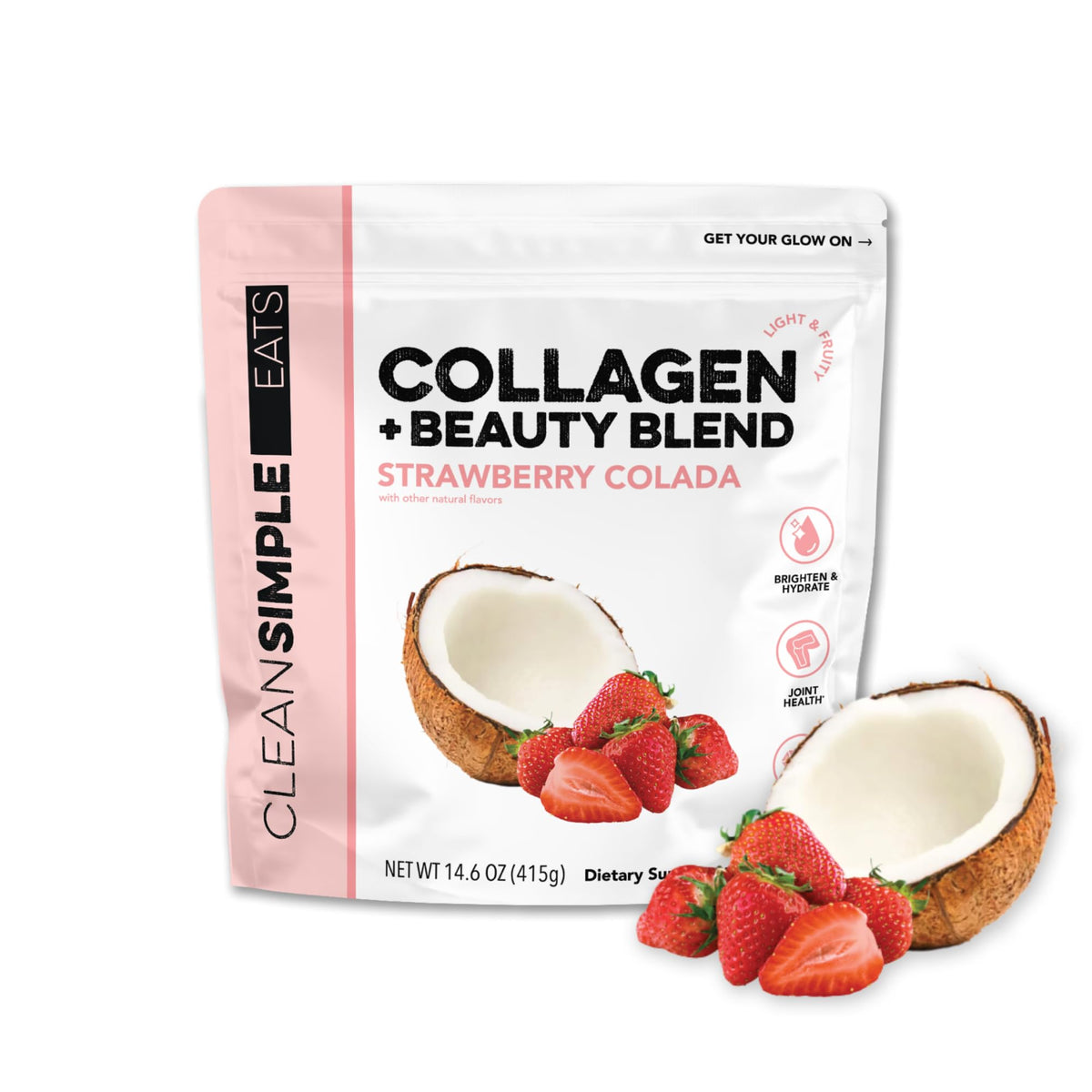 Clean Simple Eats Collagen + Beauty Blend Strawberry Colada front view