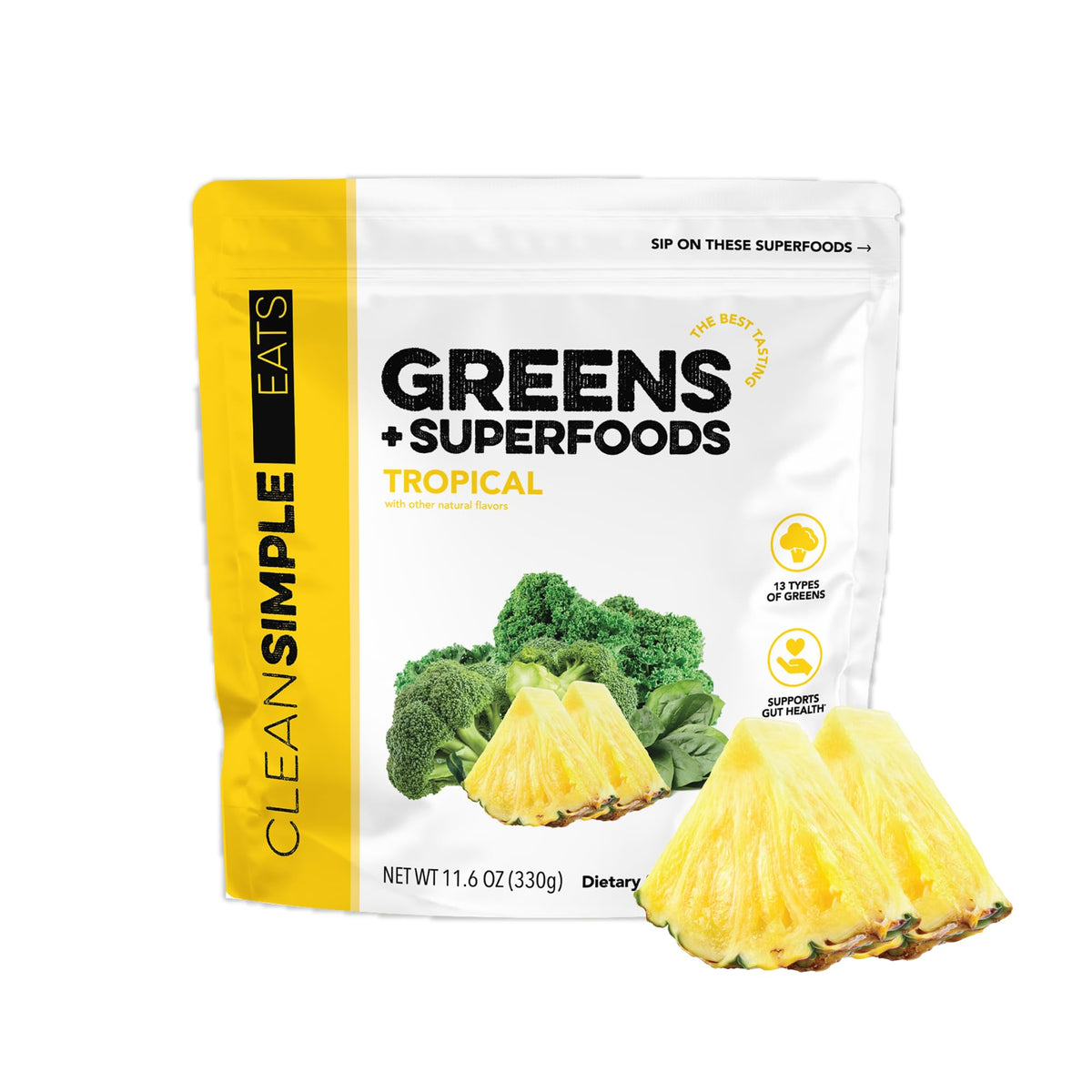 Clean Simple Eats Super Greens Tropical Blend 352g front view