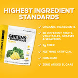 Clean Simple Eats Super Greens Tropical Blend mixed in a glass