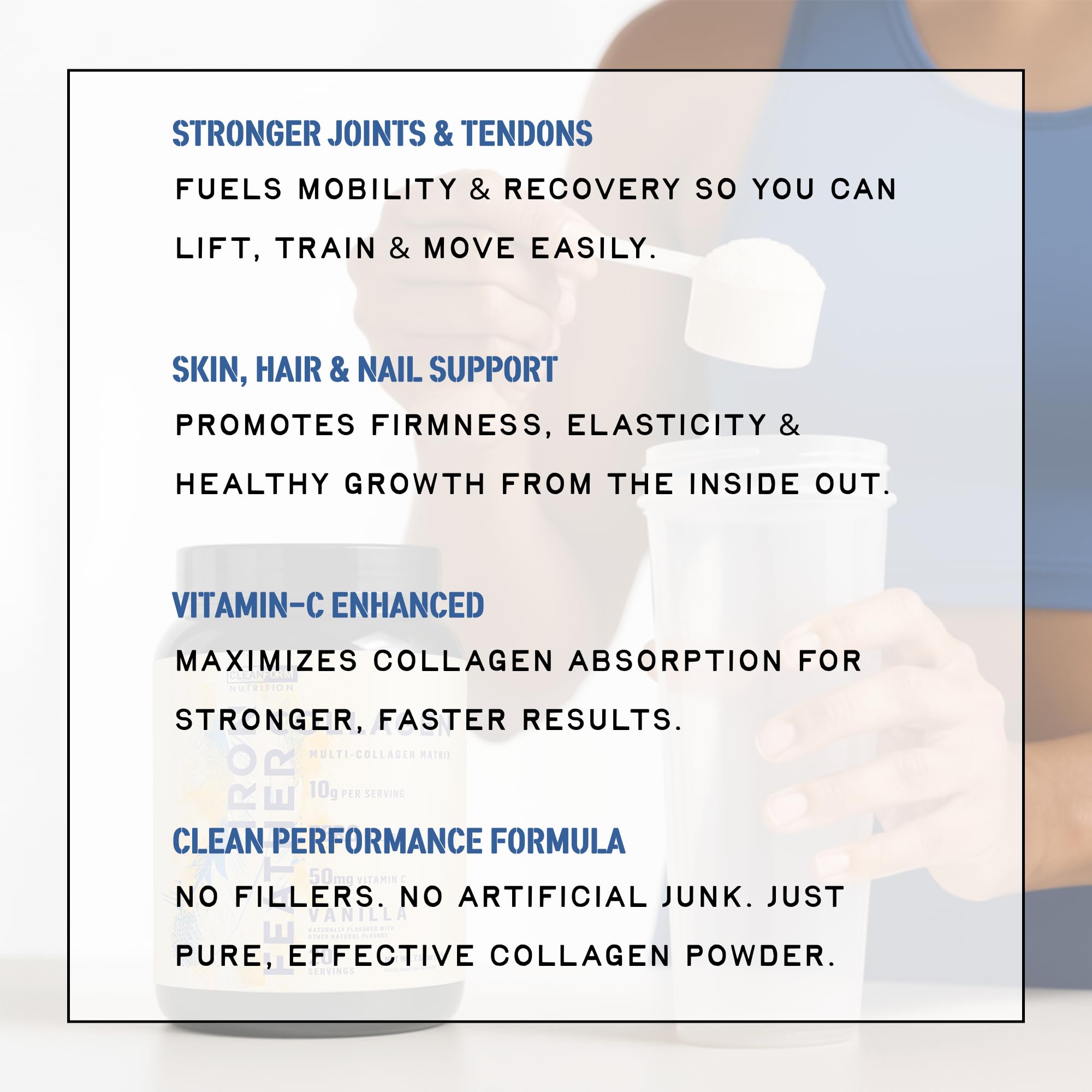 CleanForm Nutrition Collagen Powder mixed in a glass