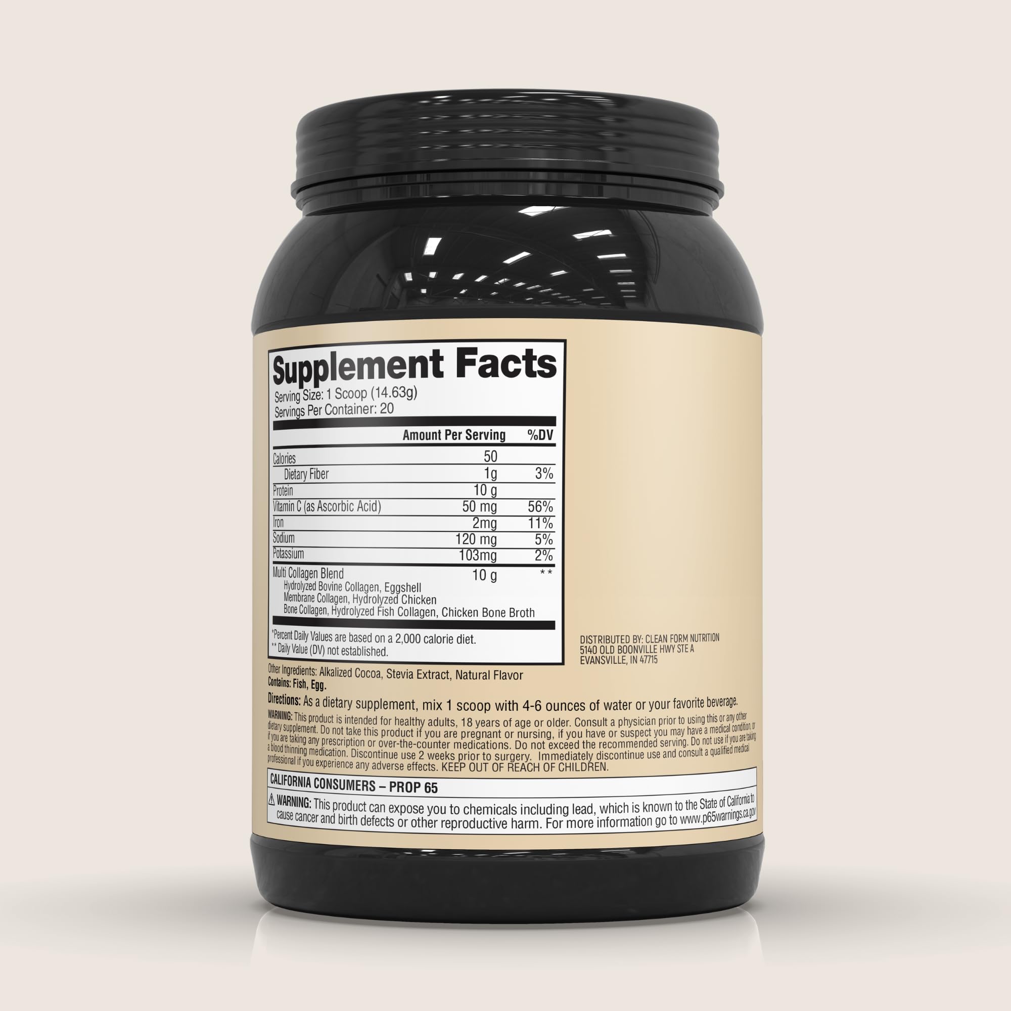 CleanForm Nutrition Collagen Supplement side view with scoop