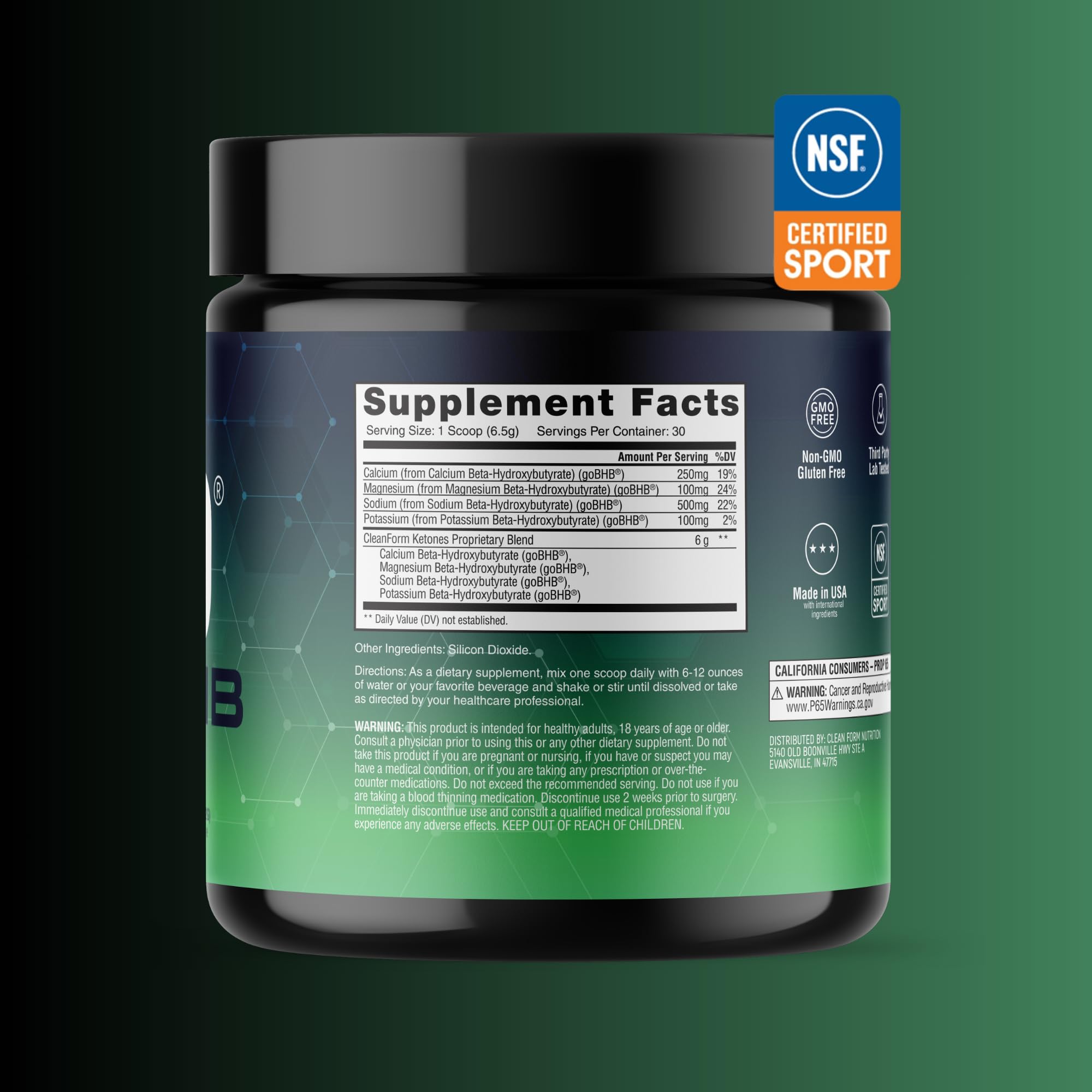 CleanForm Nutrition goBHB Ketone Fuel 195g Powder with workout gear