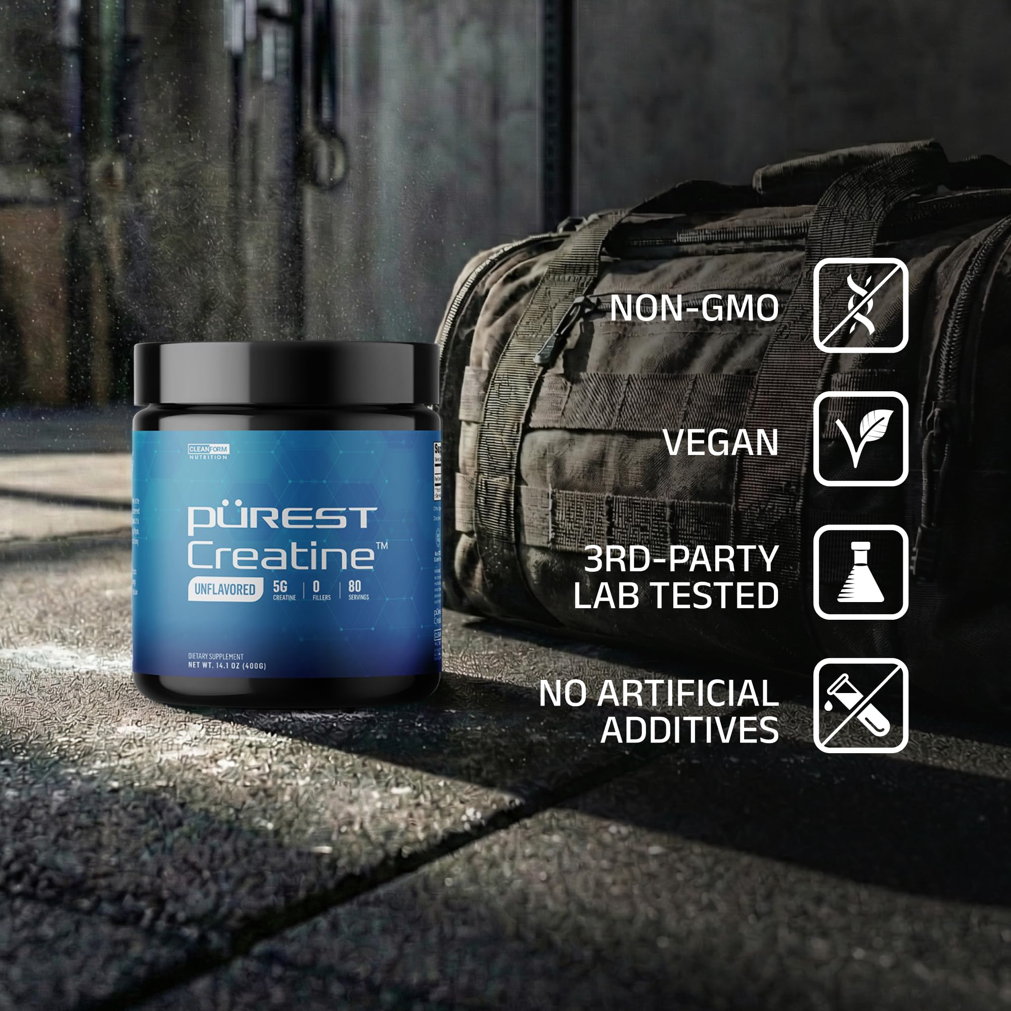 CleanForm Nutrition Purest Creatine 458g mixed in a glass of water