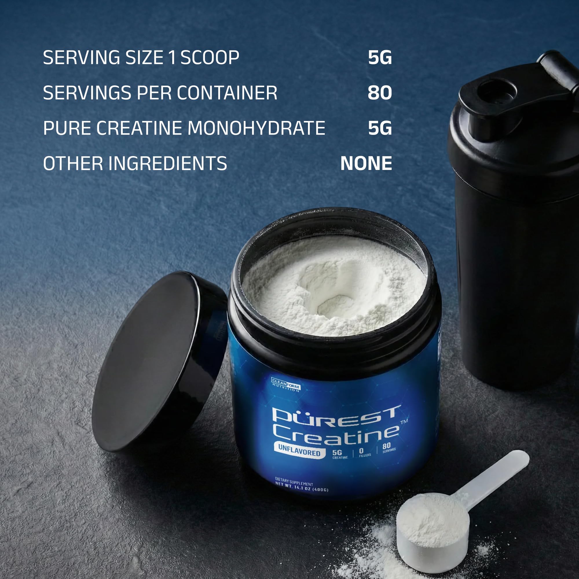 CleanForm Nutrition Purest Creatine 458g nutritional information
