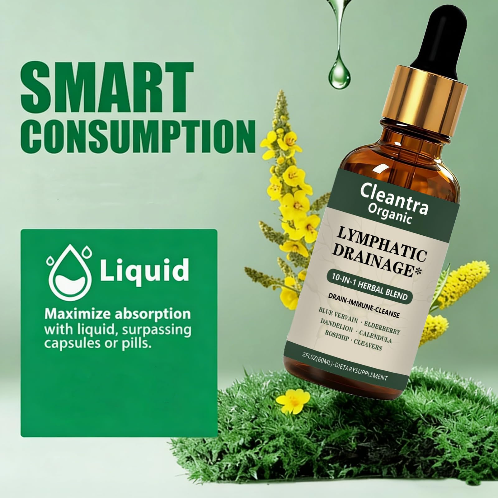 Cleantra Organic Lymphatic Drainage Solution 60ml ingredients overview