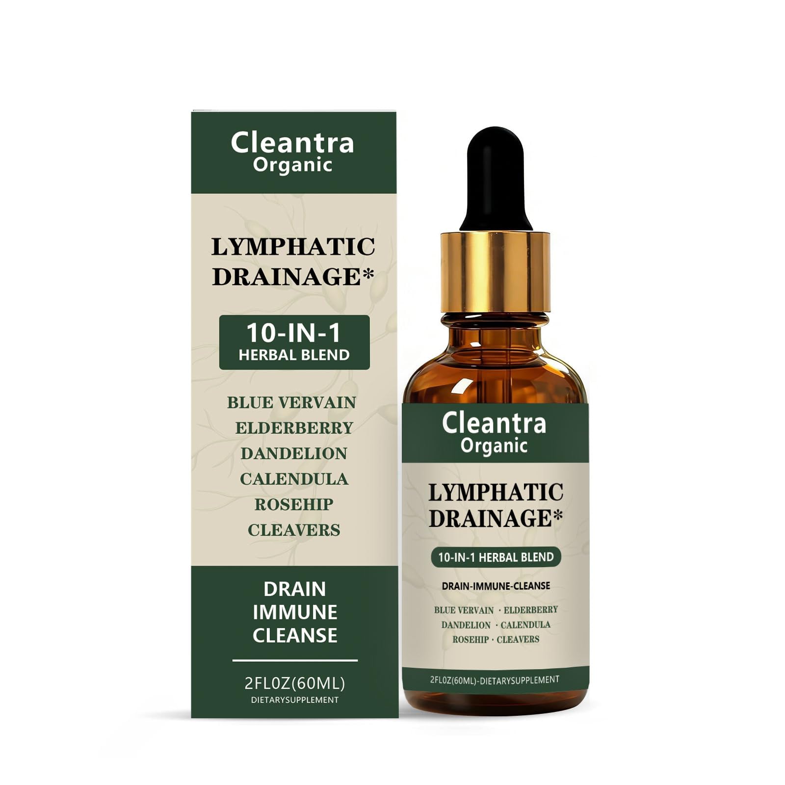 Cleantra Organic Lymphatic Drainage Solution 60ml packaging display