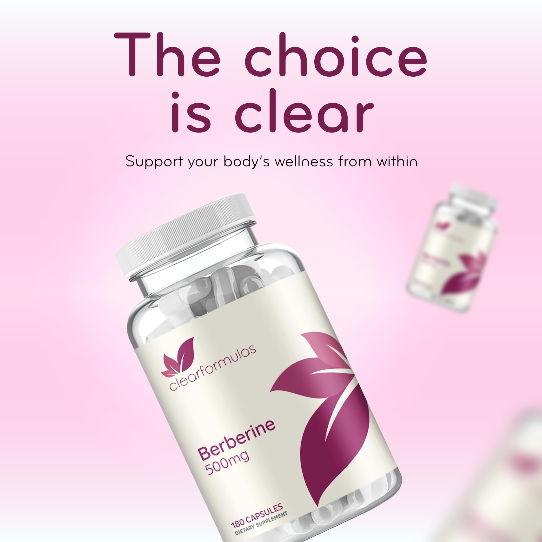 Clear Formulas Berberine 500 mg Supplement on a kitchen counter
