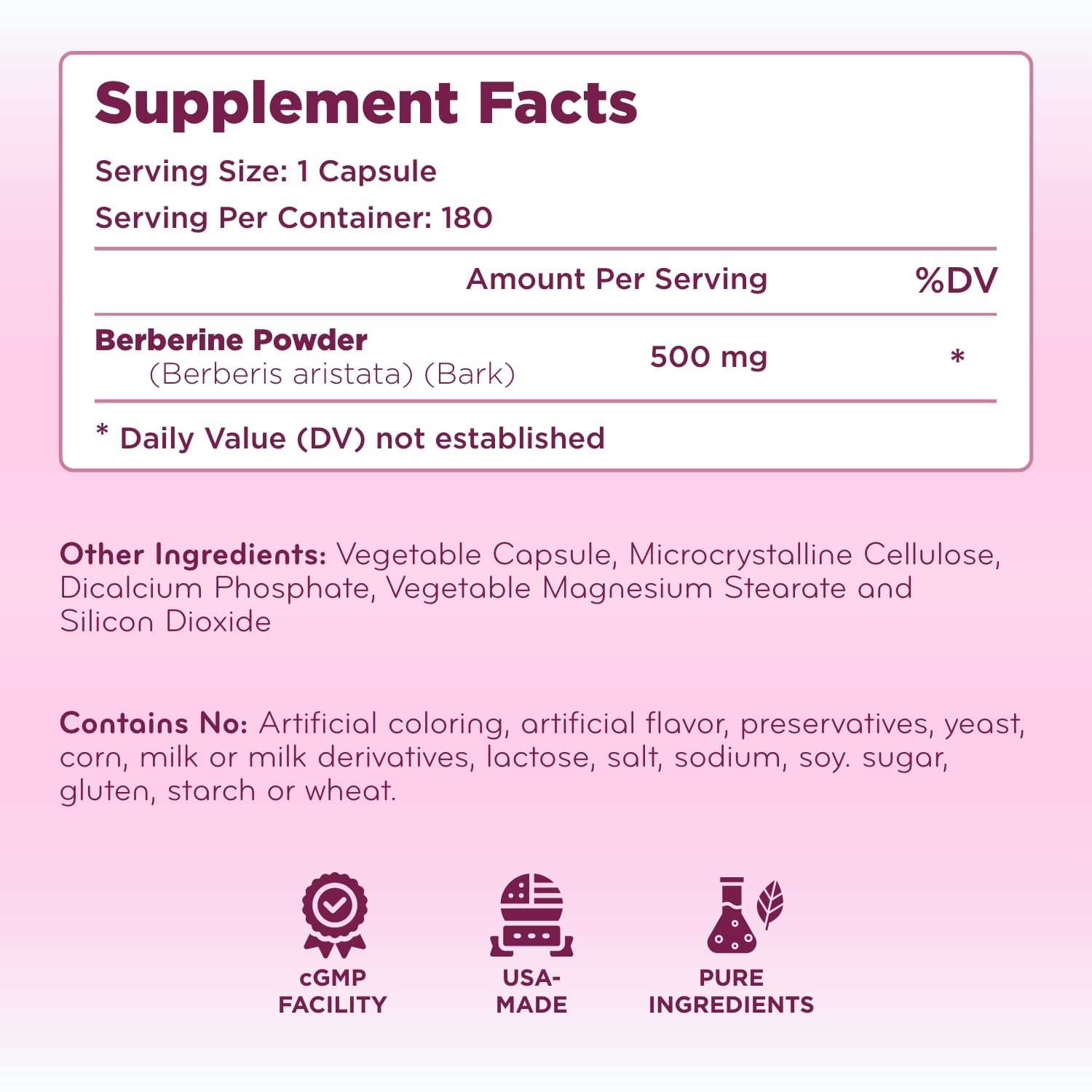 Clear Formulas Berberine 500 mg Supplement side view