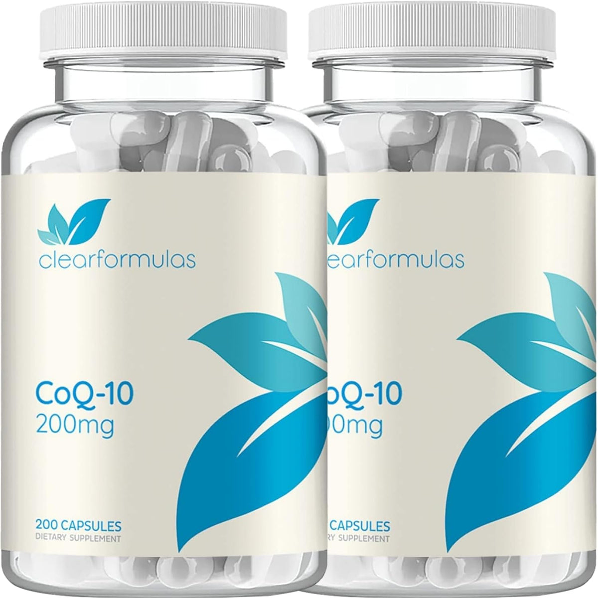 Clear Formulas CoQ10 200mg supplement bottle front view