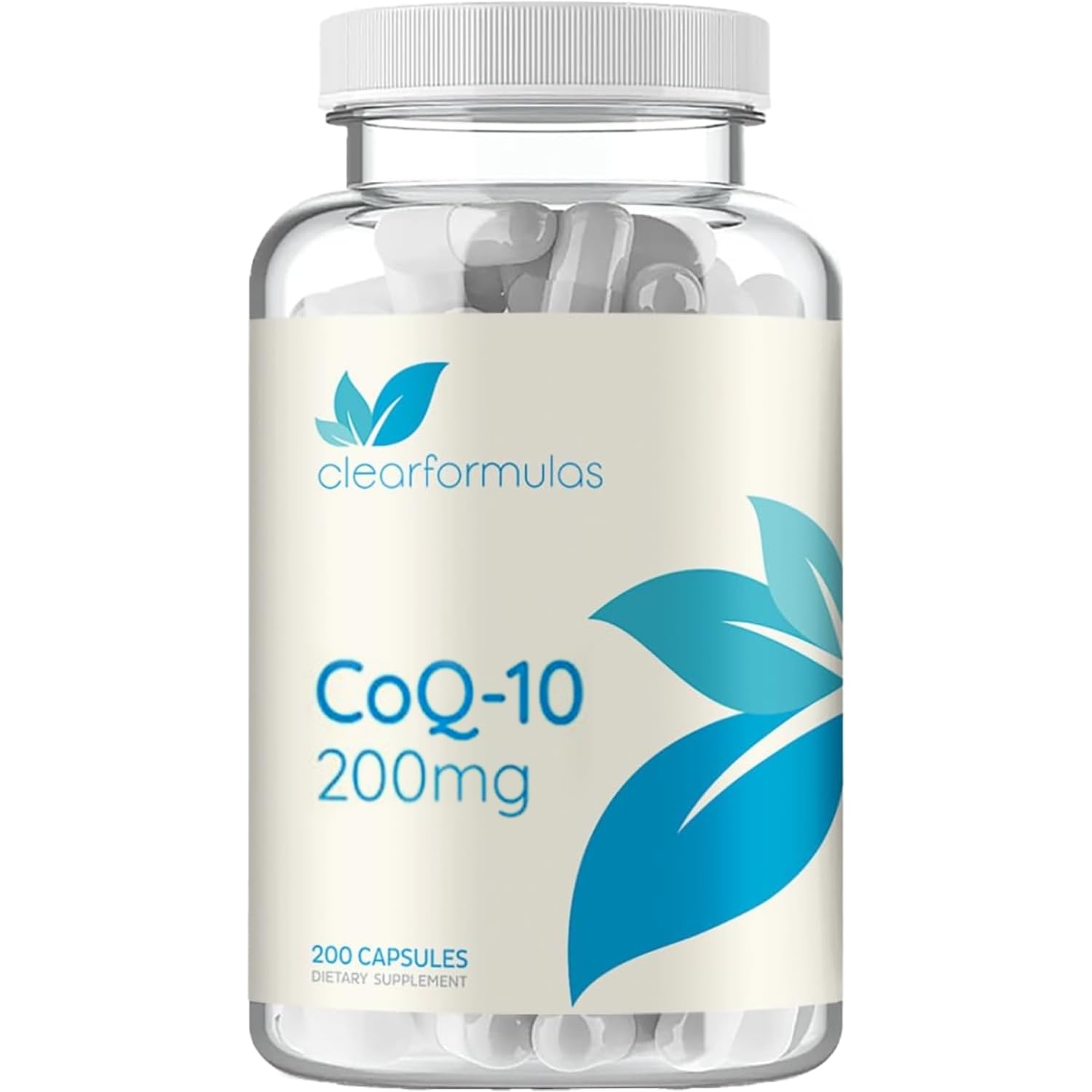 Clear Formulas CoQ10 200mg supplement capsule front view