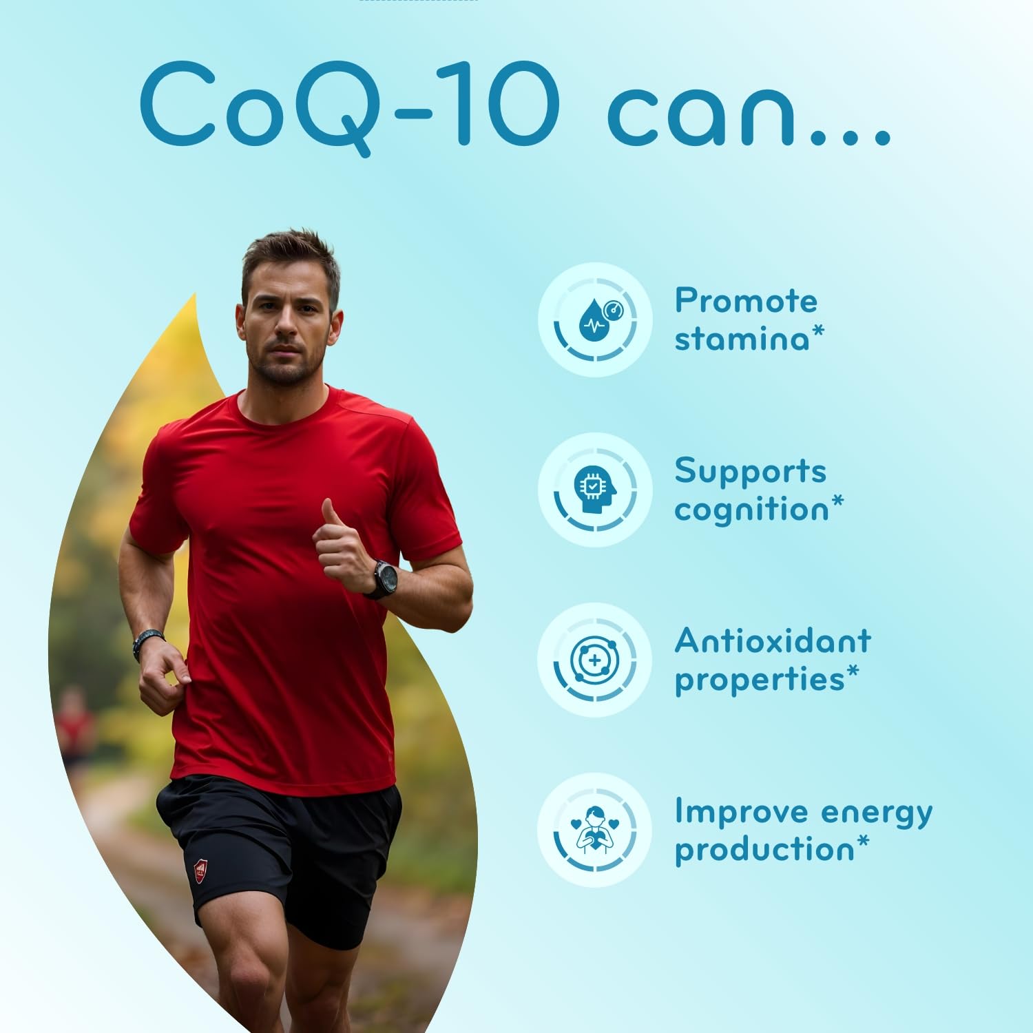Clear Formulas CoQ10 capsules on a wooden surface